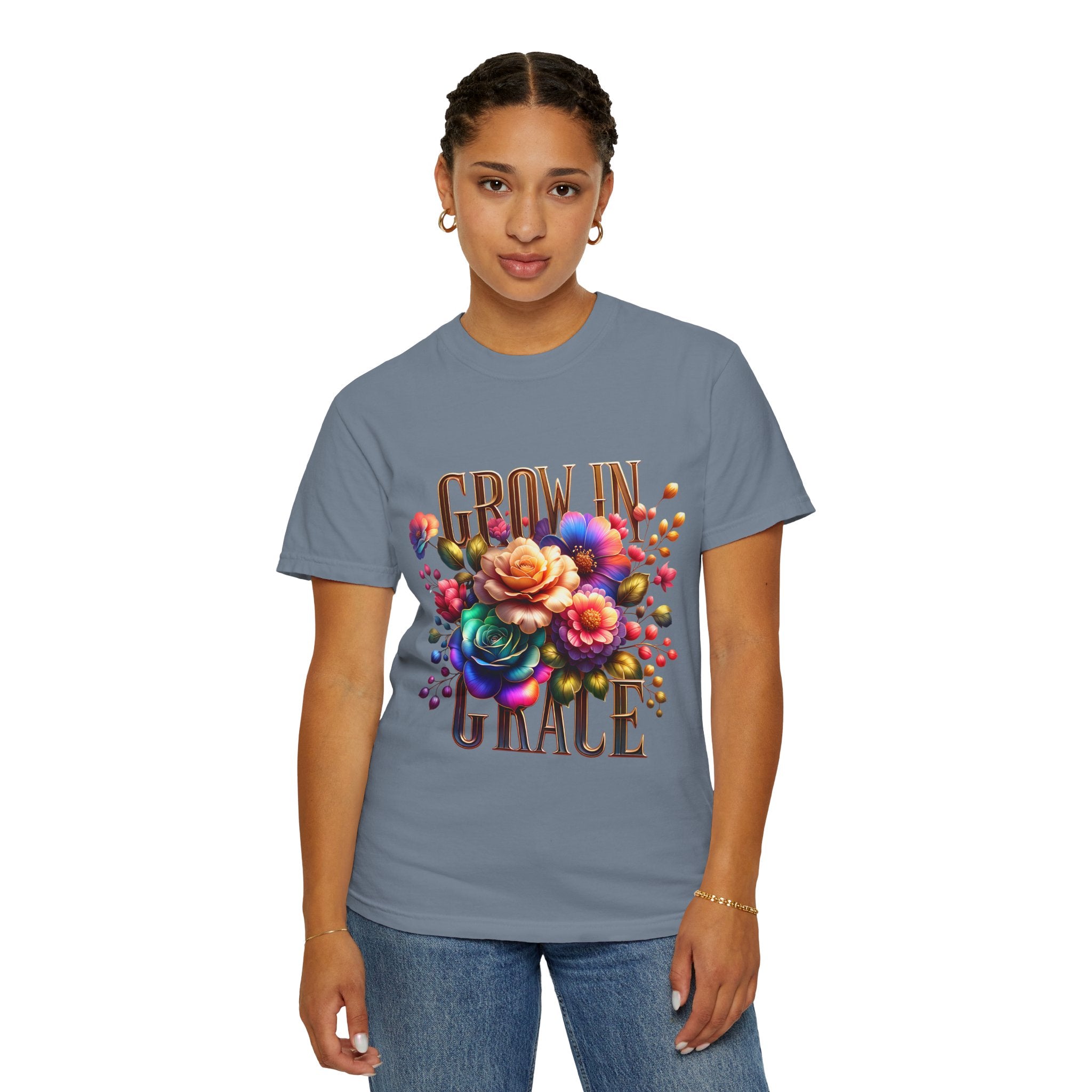 Grow in Grace Floral T-Shirt — Inspirational Floral Graphic Tee