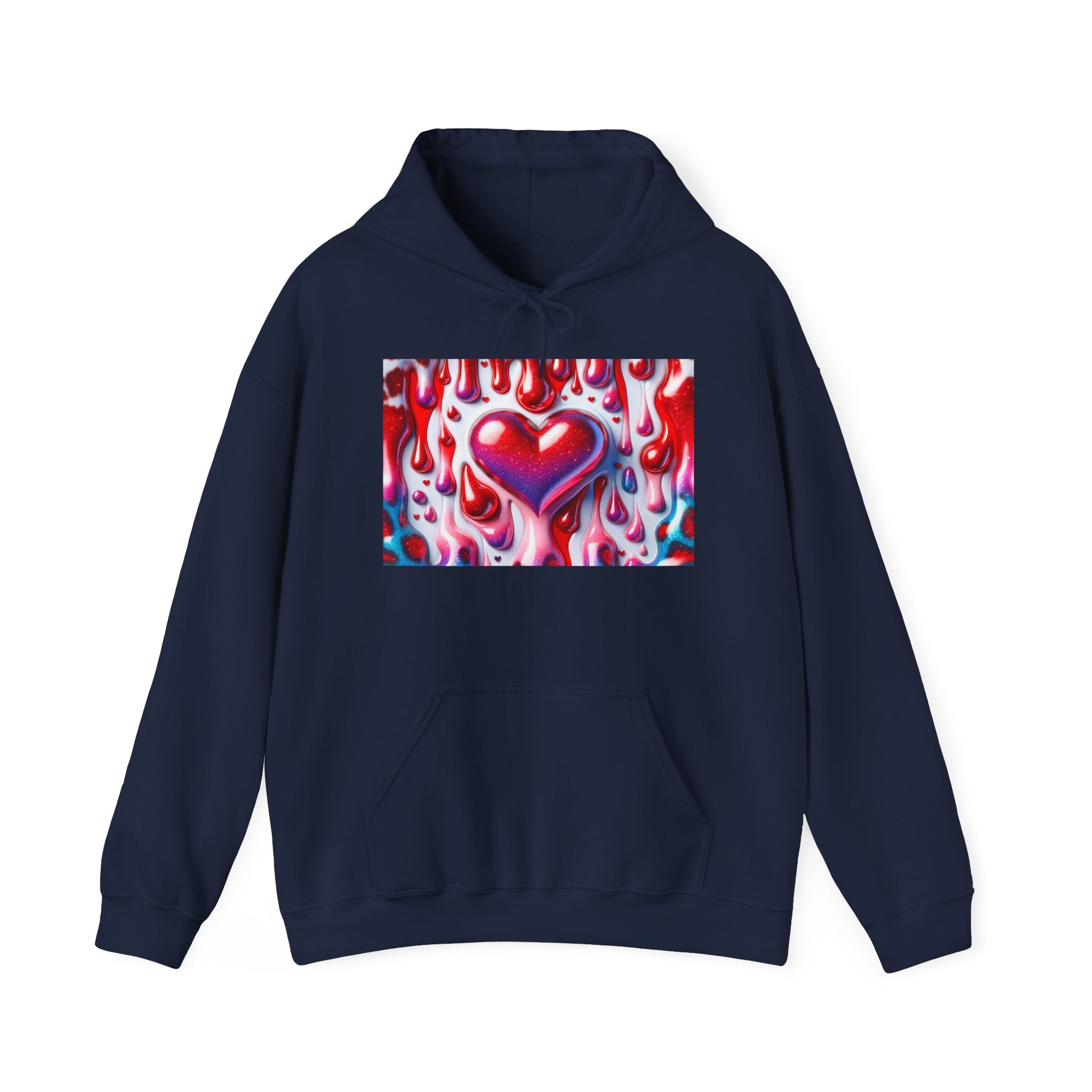 Heart Melt Hoodie — Colorful Dripping Heart Graphic Hooded Sweatshirt