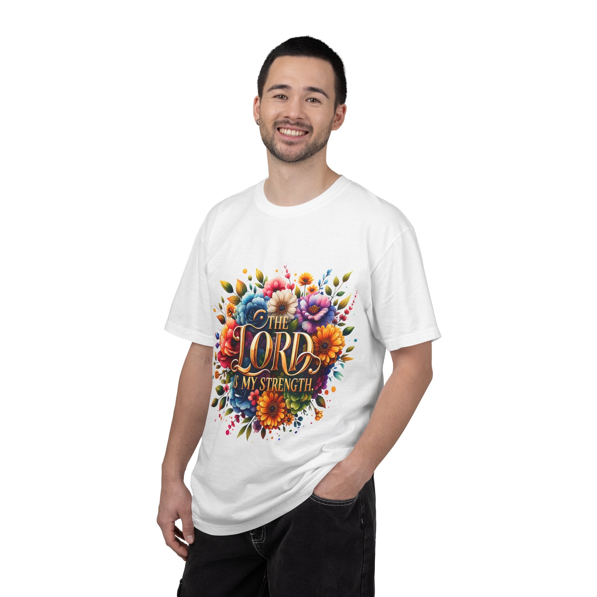 T-Shirt — "The Lord Is My Strength" Floral Christian Tee