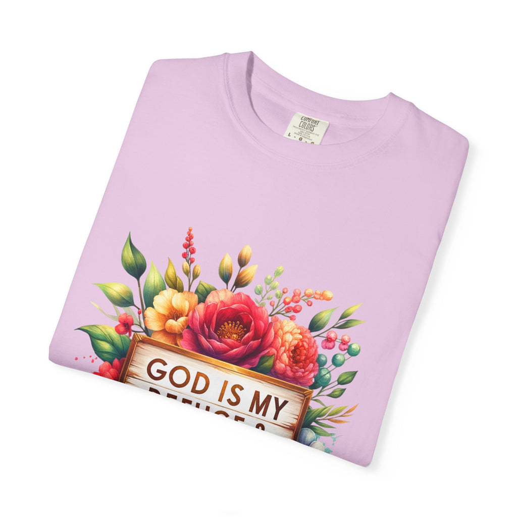 Christian Floral T-Shirt — "God Is My Refuge & Strength" Faith Tee