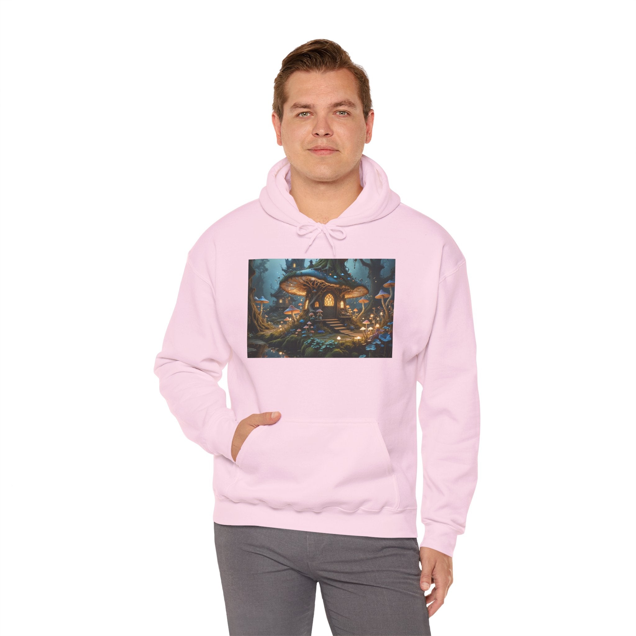 Hoodie — Enchanted Mushroom Cottage Illustration Hoodie