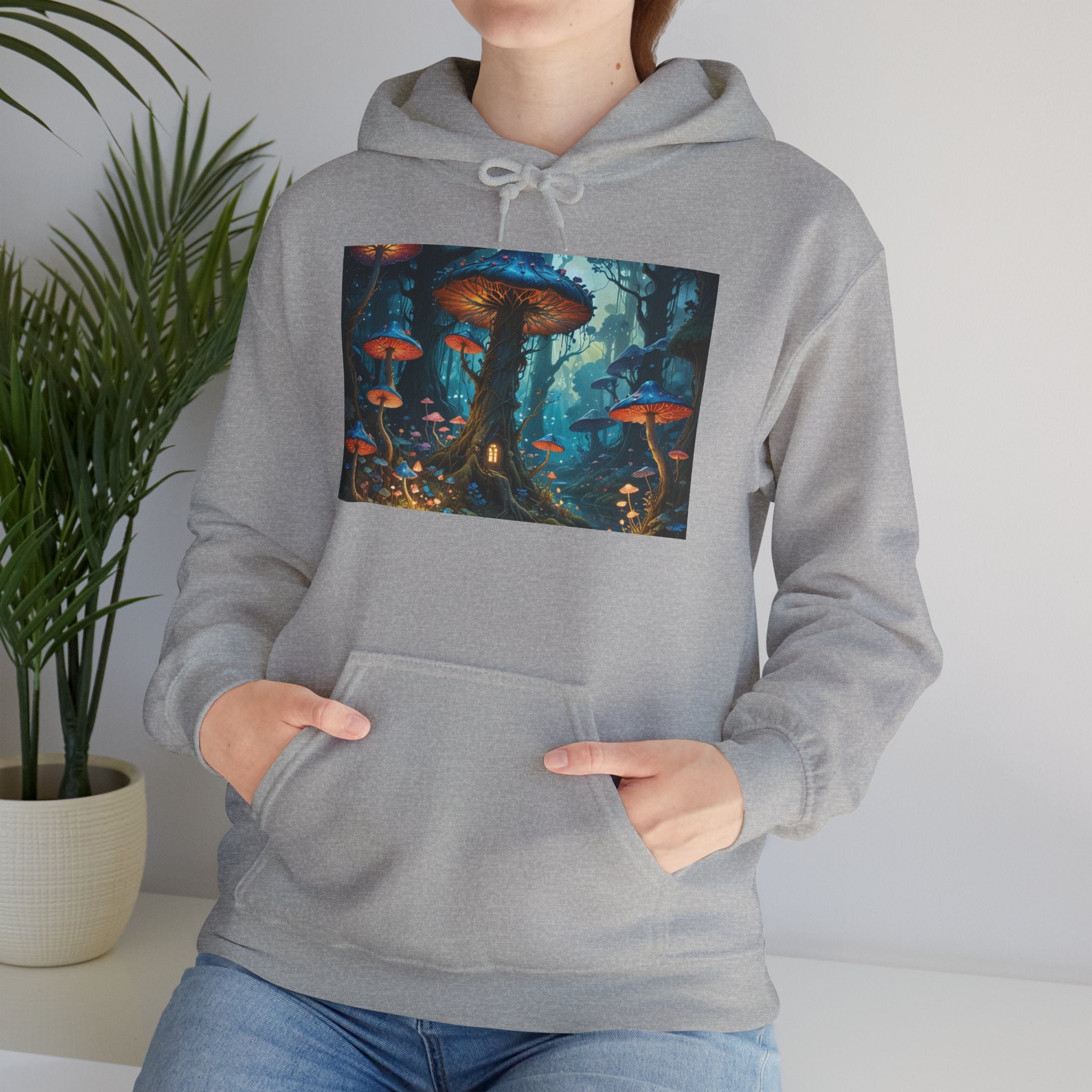 Fantasy Mushroom Forest Hoodie — Glowing Enchanted Fungi Artwork