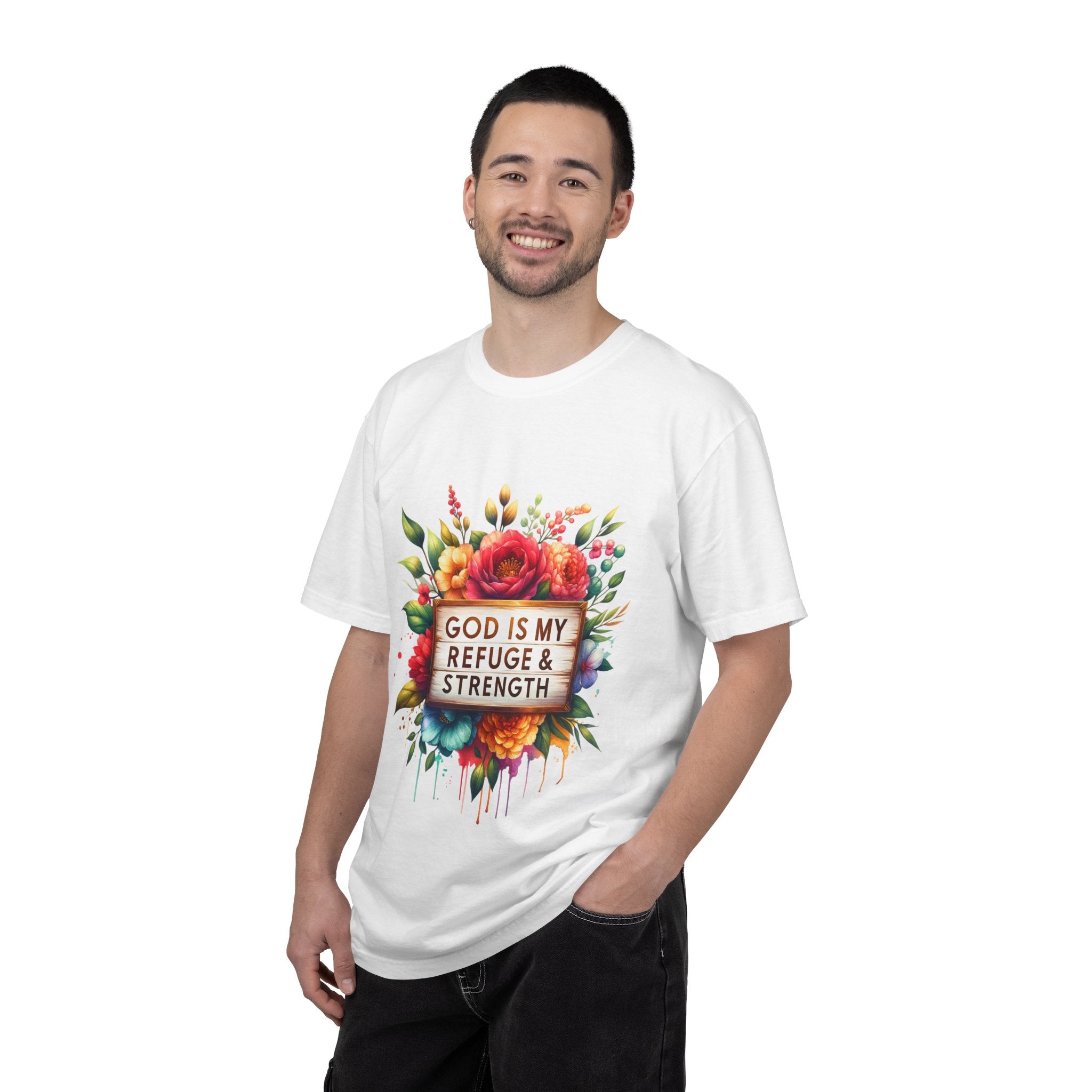 Christian Floral T-Shirt — "God Is My Refuge & Strength" Faith Tee