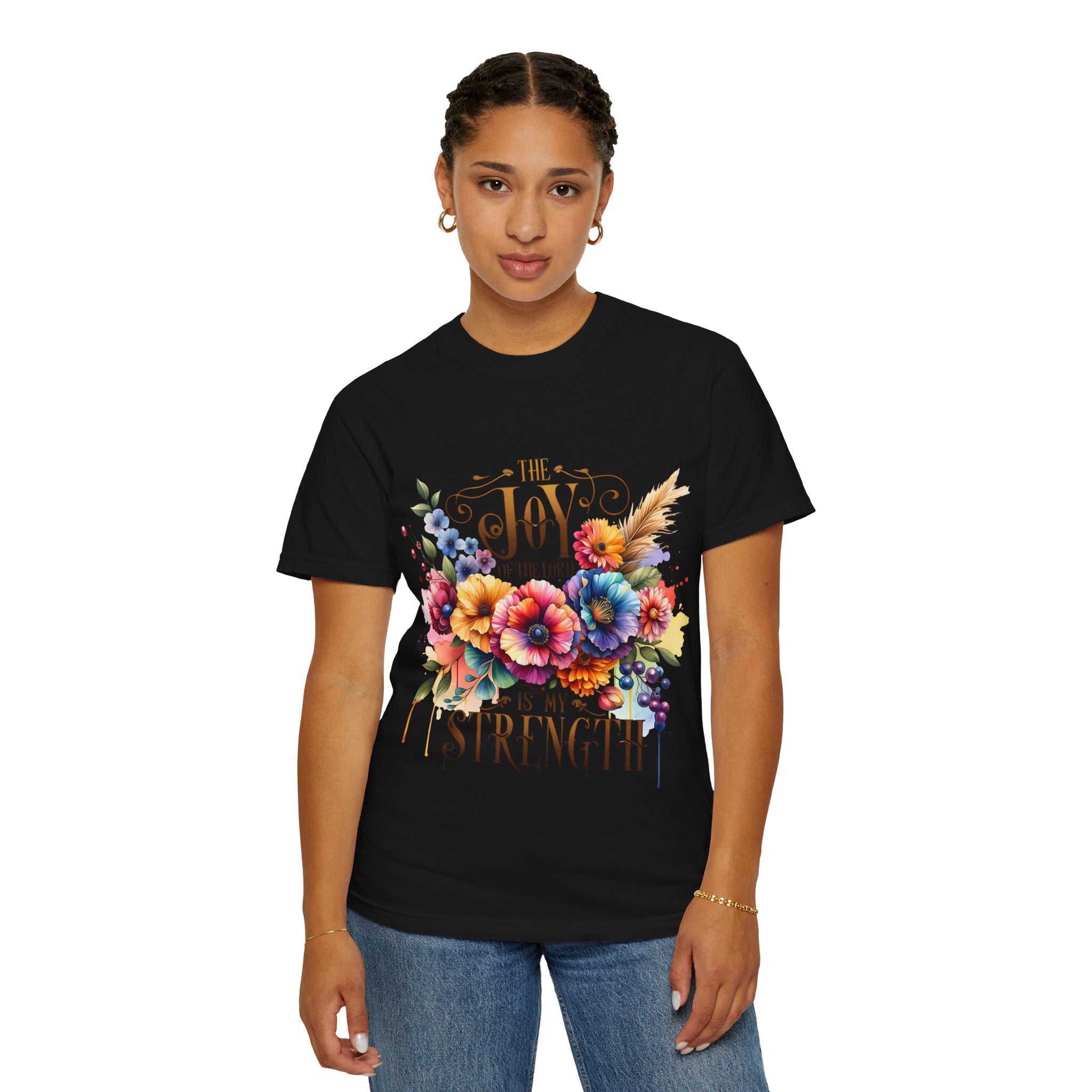 Joy in the Lord Floral T-Shirt — "The Joy of the Lord Is My Strength" Christian Tee
