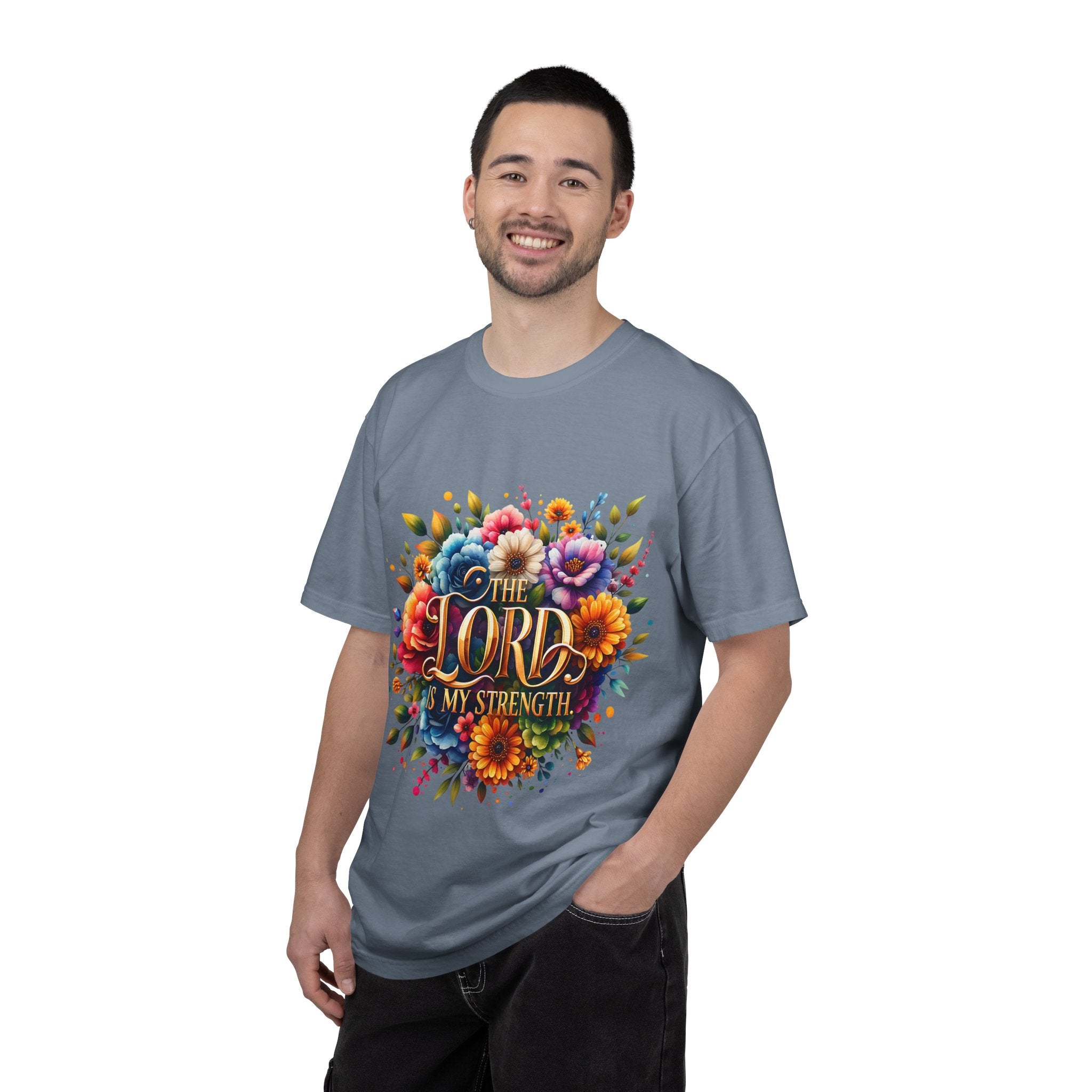 T-Shirt — "The Lord Is My Strength" Floral Christian Tee