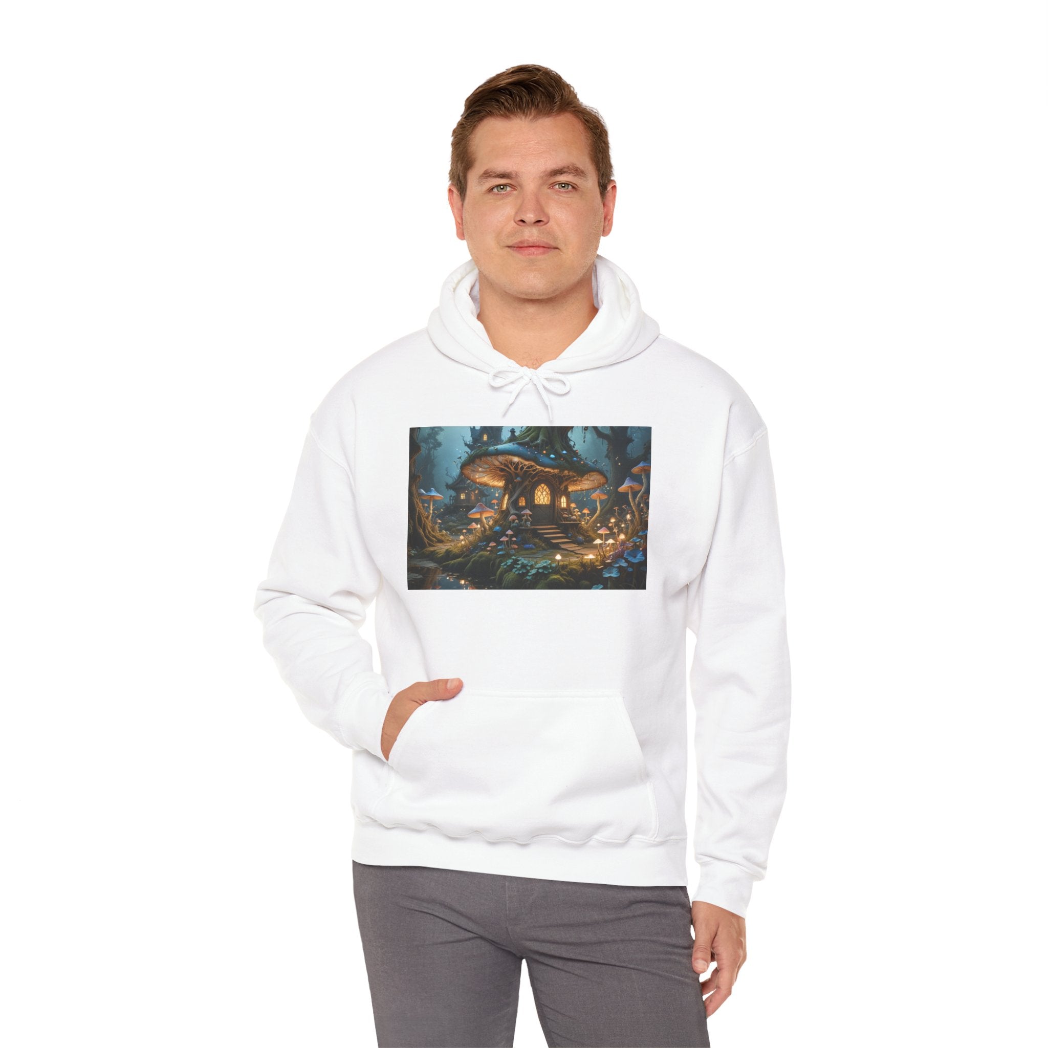 Hoodie — Enchanted Mushroom Cottage Illustration Hoodie