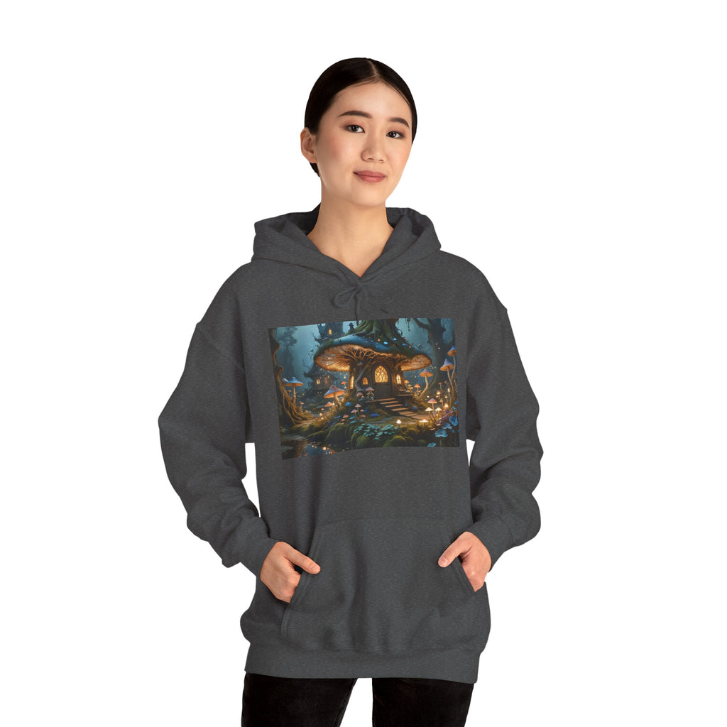 Hoodie — Enchanted Mushroom Cottage Illustration Hoodie