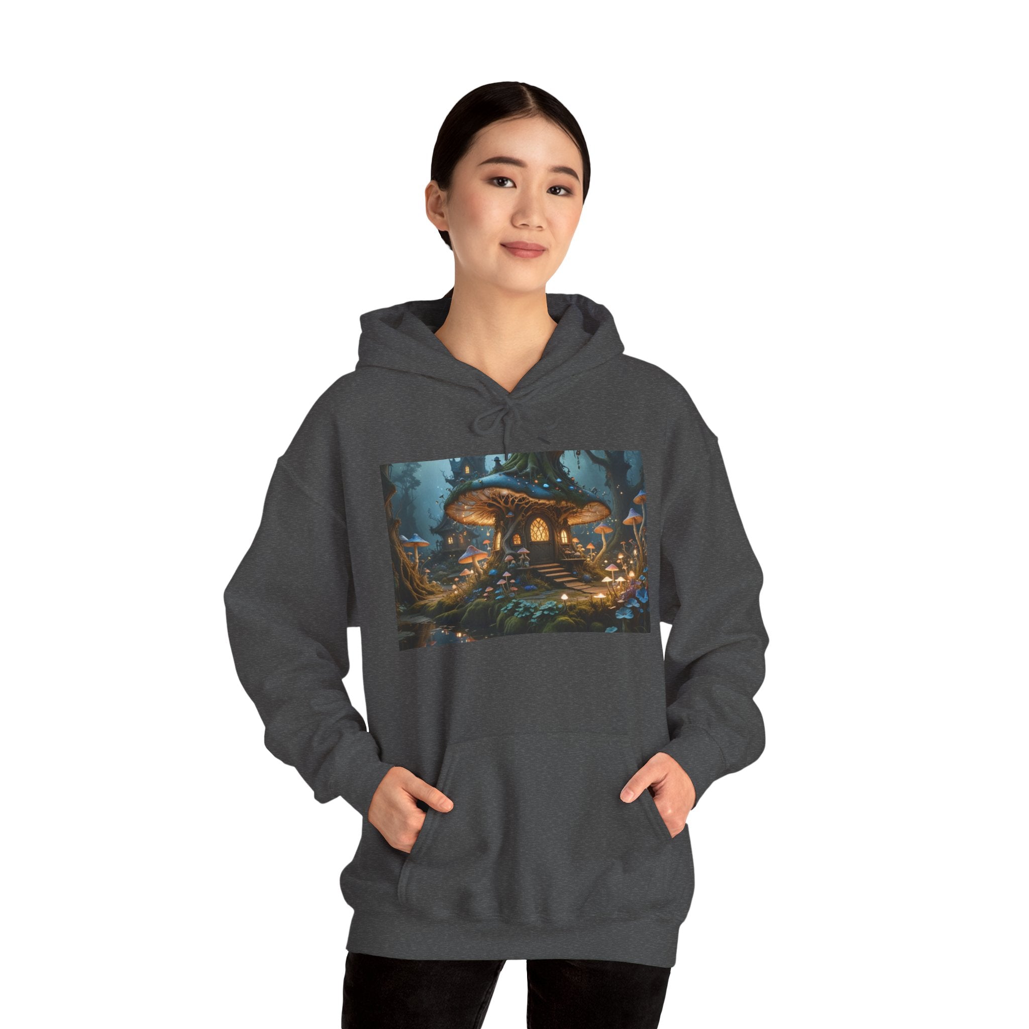 Hoodie — Enchanted Mushroom Cottage Illustration Hoodie