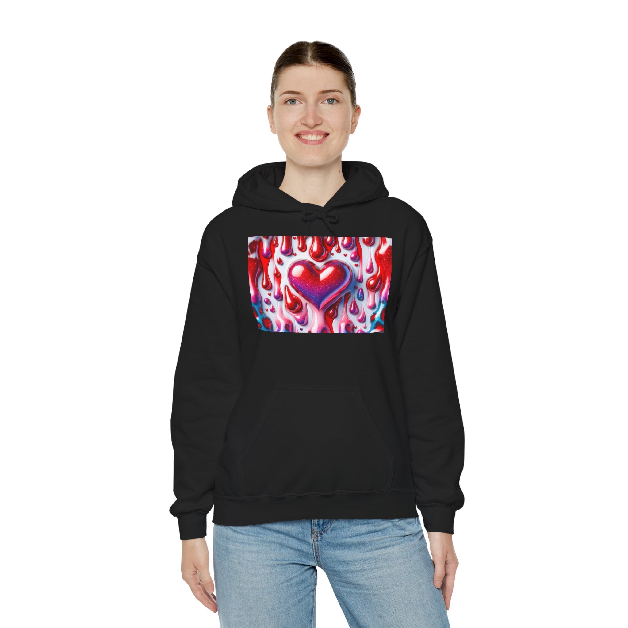 Heart Melt Hoodie — Colorful Dripping Heart Graphic Hooded Sweatshirt
