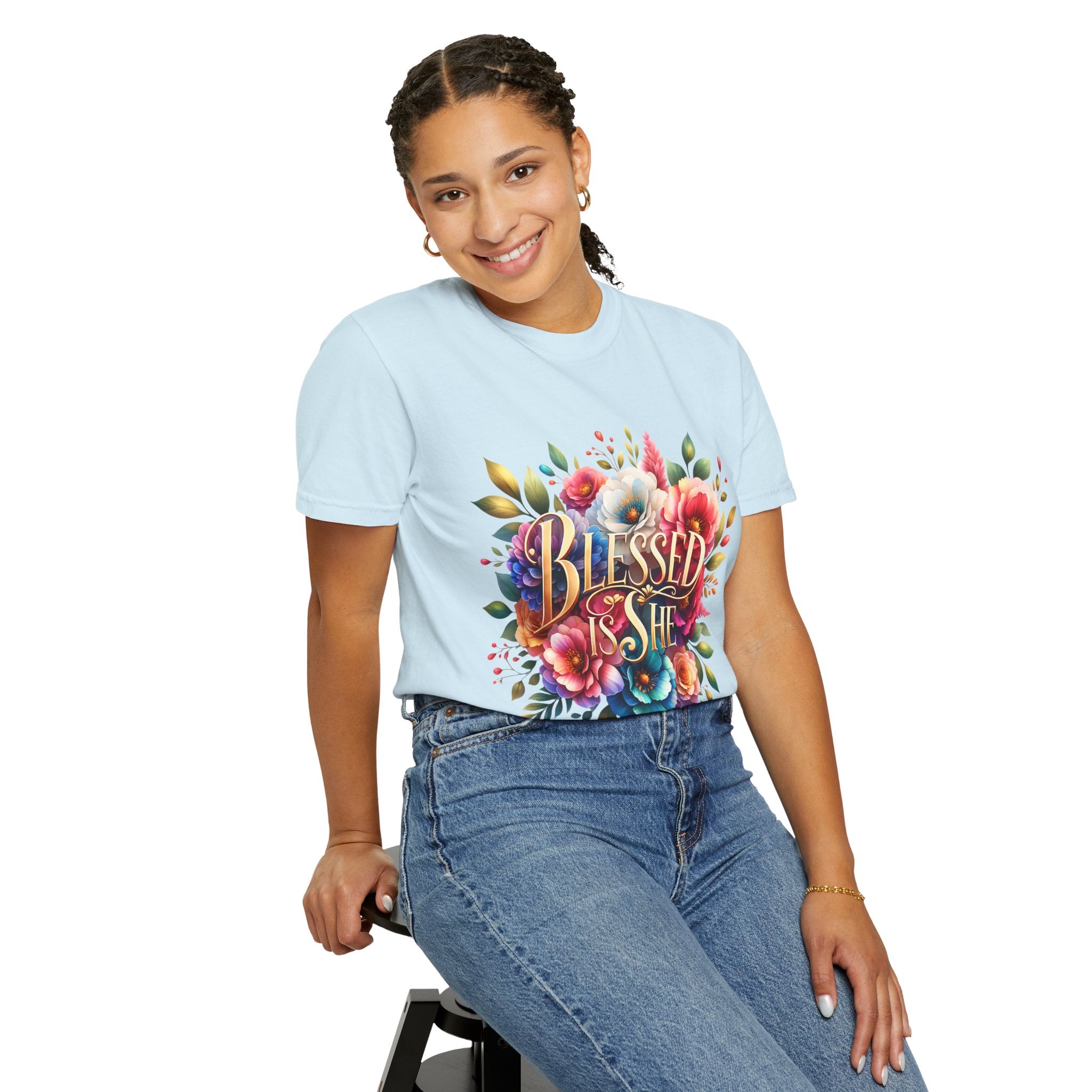 Blessed Is She Floral T-Shirt — Inspirational Christian Tee