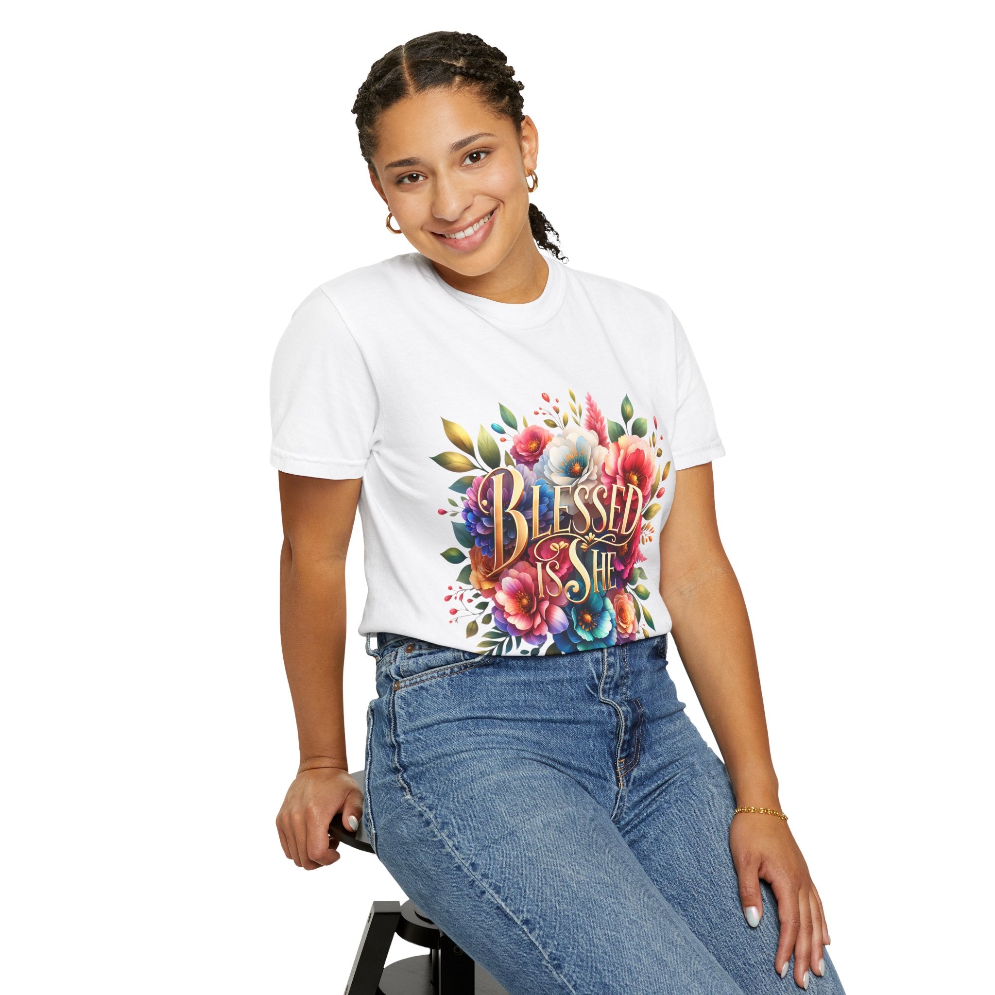 Blessed Is She Floral T-Shirt — Inspirational Christian Tee