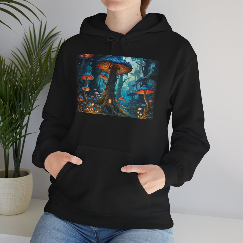 Fantasy Mushroom Forest Hoodie — Glowing Enchanted Fungi Artwork