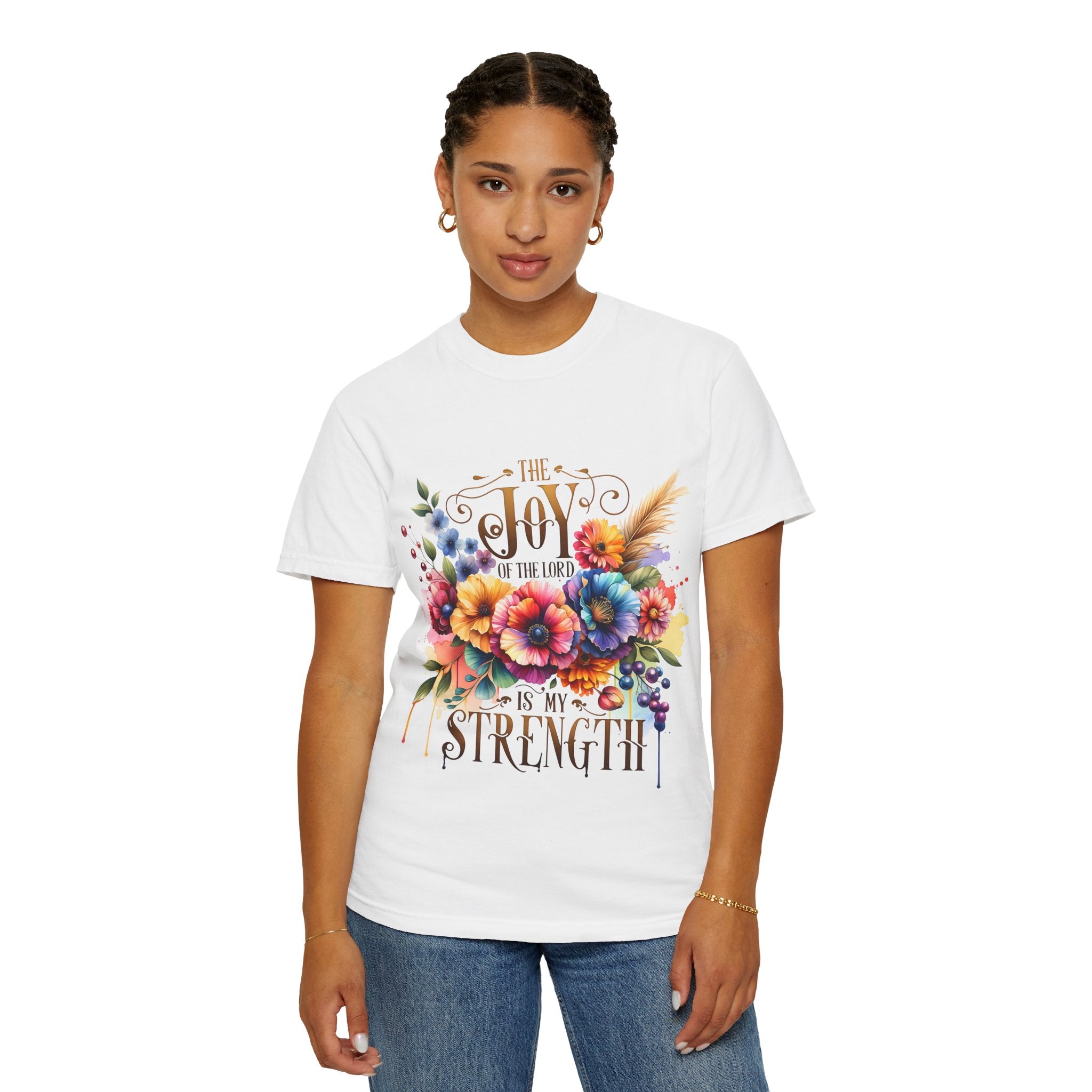 Joy in the Lord Floral T-Shirt — "The Joy of the Lord Is My Strength" Christian Tee