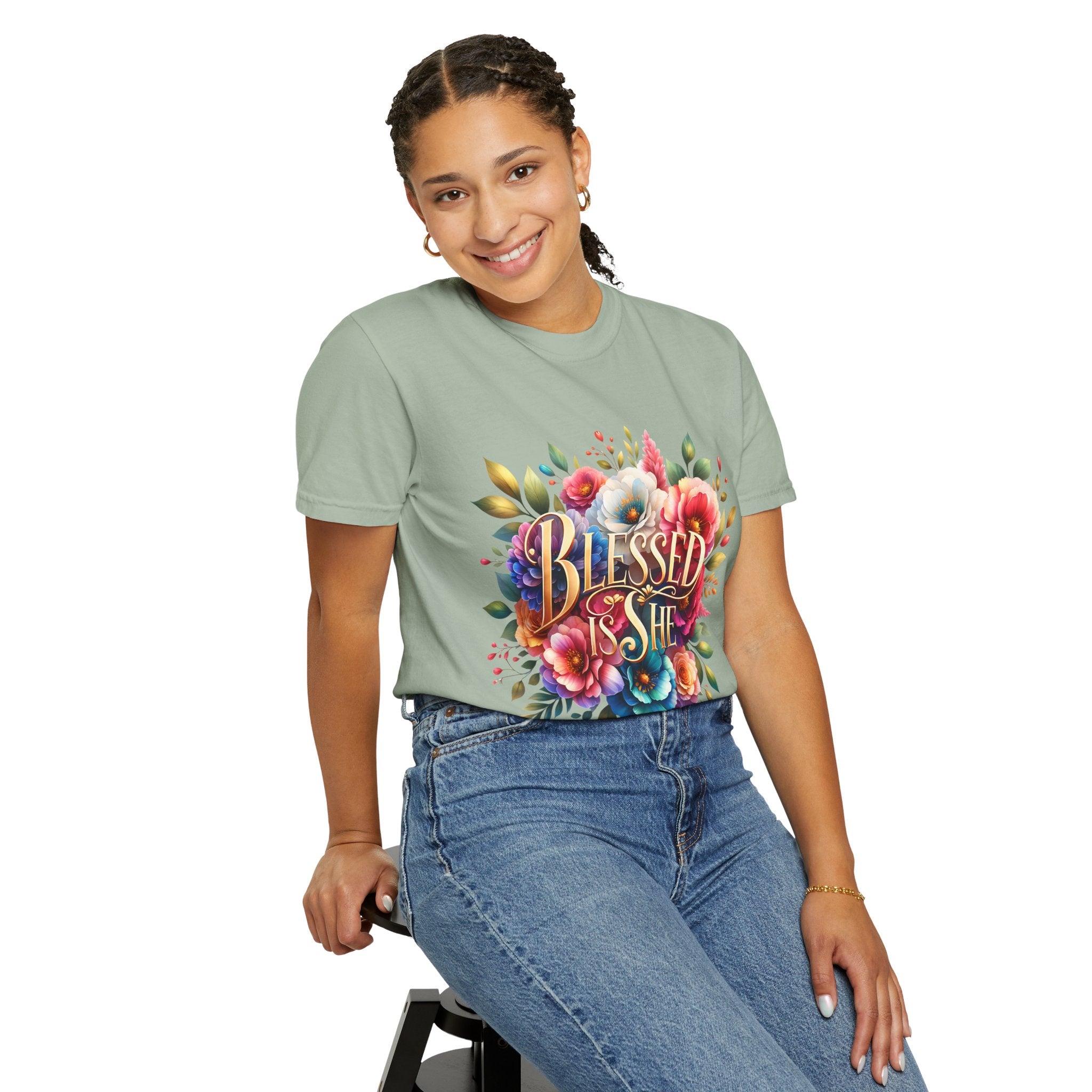 Blessed Is She Floral T-Shirt — Inspirational Christian Tee