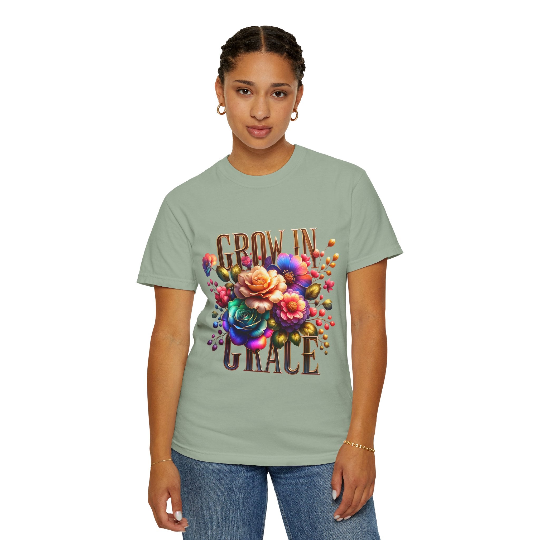 Grow in Grace Floral T-Shirt — Inspirational Floral Graphic Tee