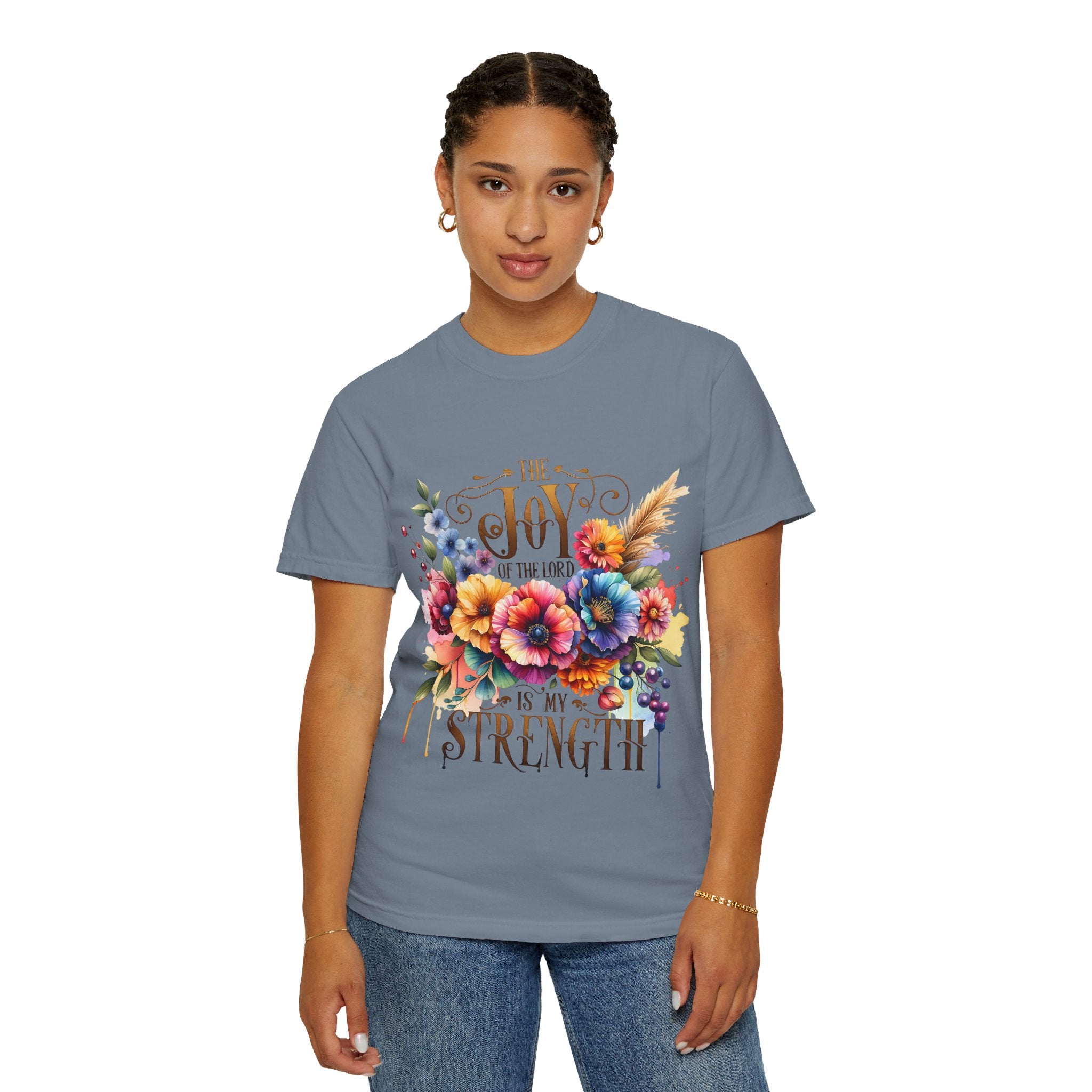 Joy in the Lord Floral T-Shirt — "The Joy of the Lord Is My Strength" Christian Tee