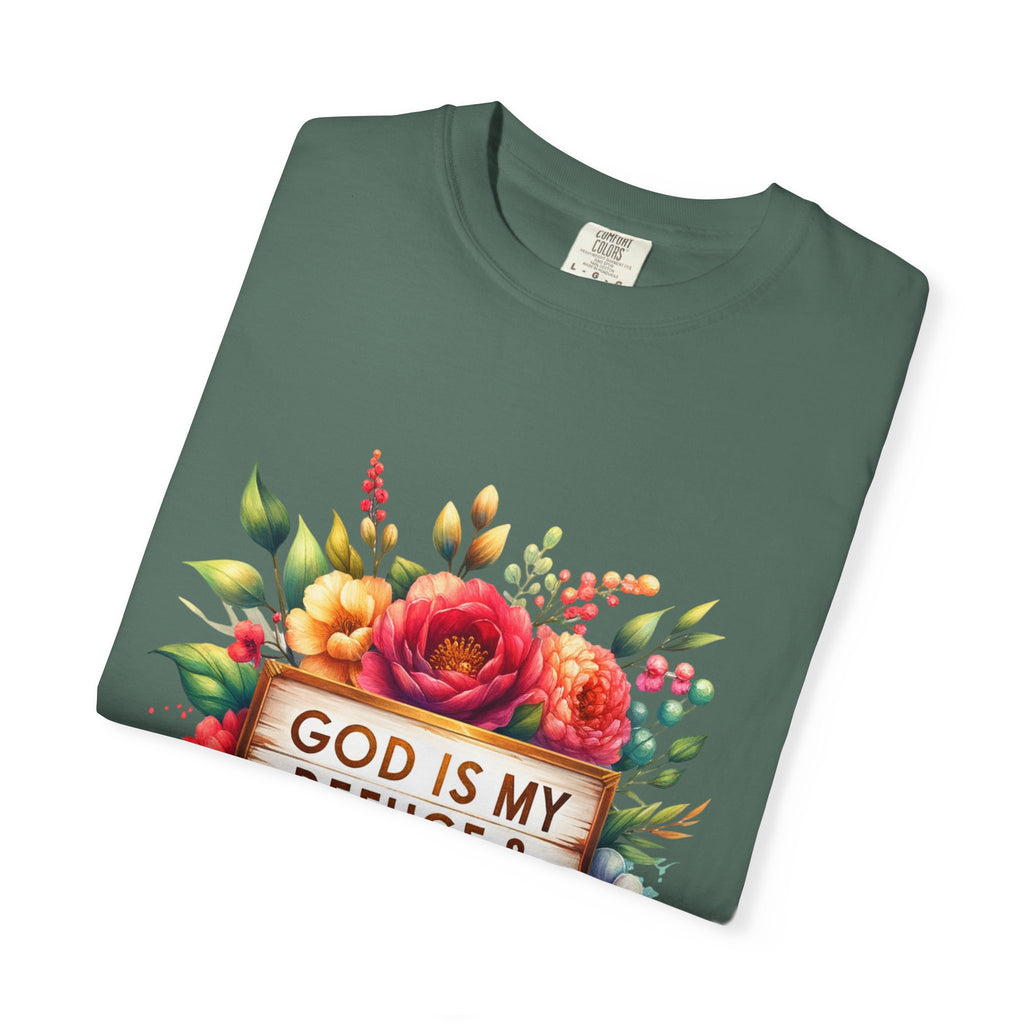 Christian Floral T-Shirt — "God Is My Refuge & Strength" Faith Tee
