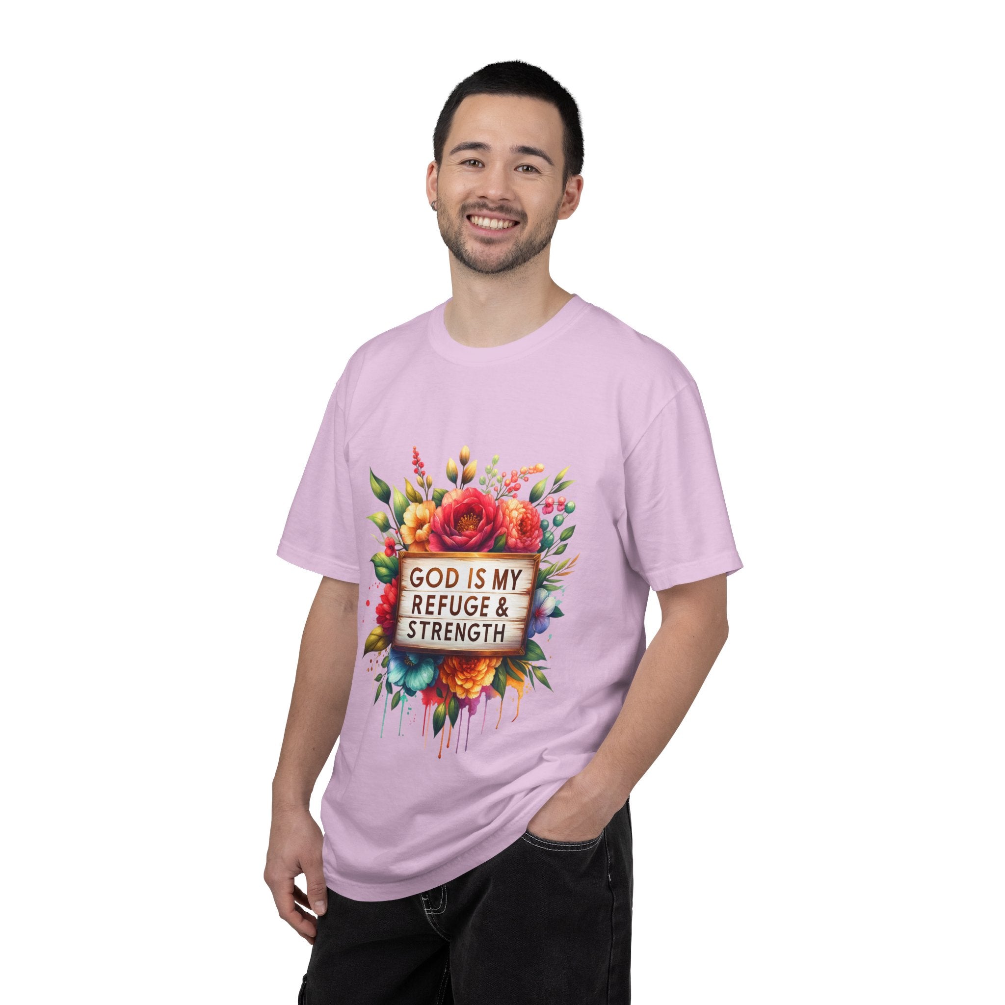 Christian Floral T-Shirt — "God Is My Refuge & Strength" Faith Tee