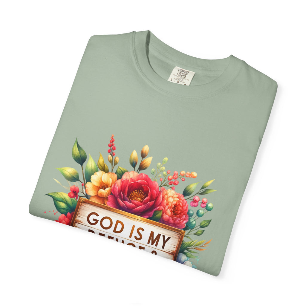 Christian Floral T-Shirt — "God Is My Refuge & Strength" Faith Tee