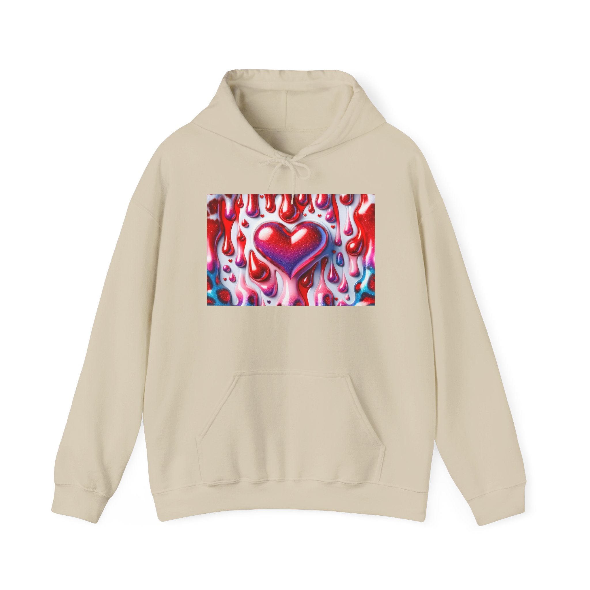Heart Melt Hoodie — Colorful Dripping Heart Graphic Hooded Sweatshirt
