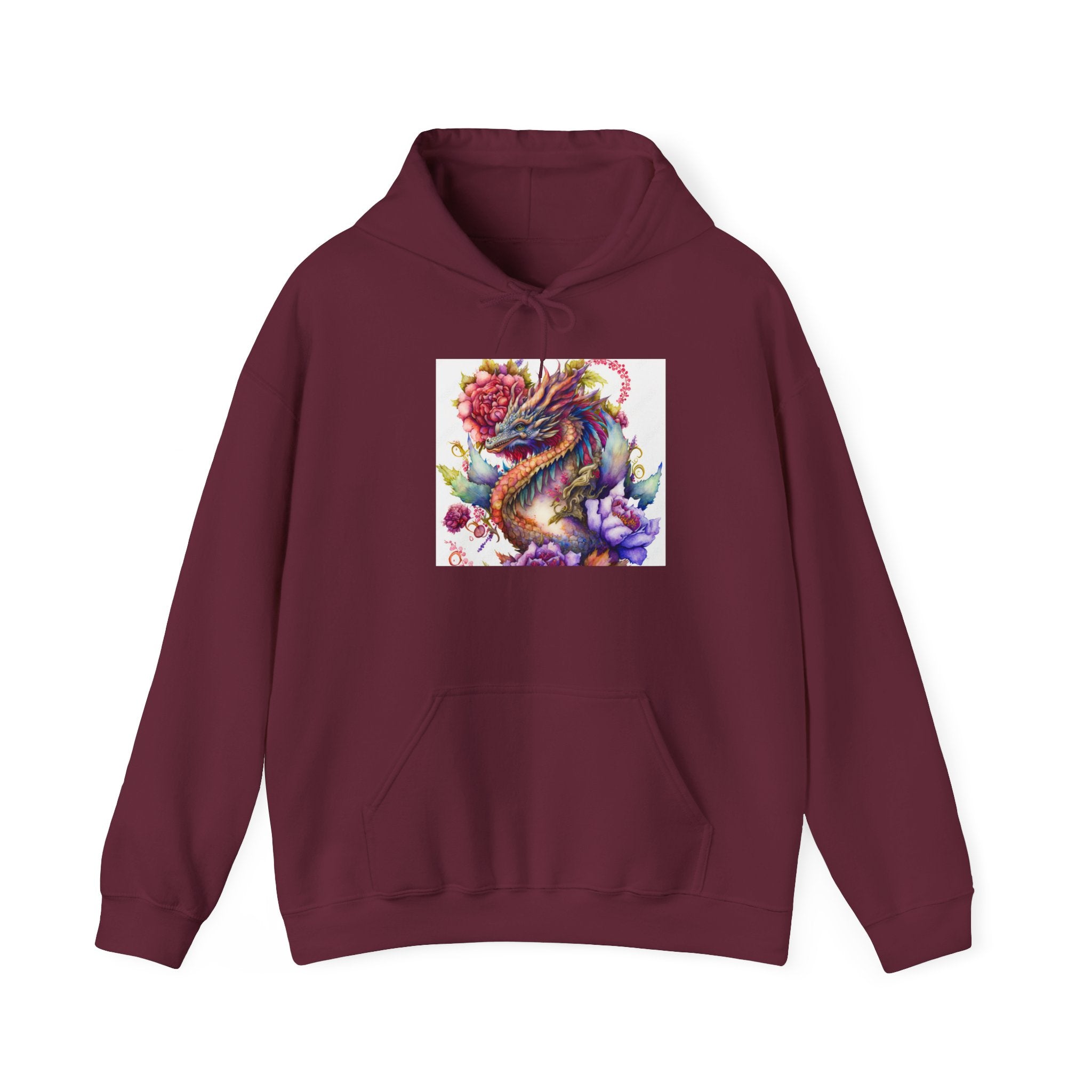 Dragon Floral Hoodie - Colorful Watercolor Dragon Illustration Hoodie