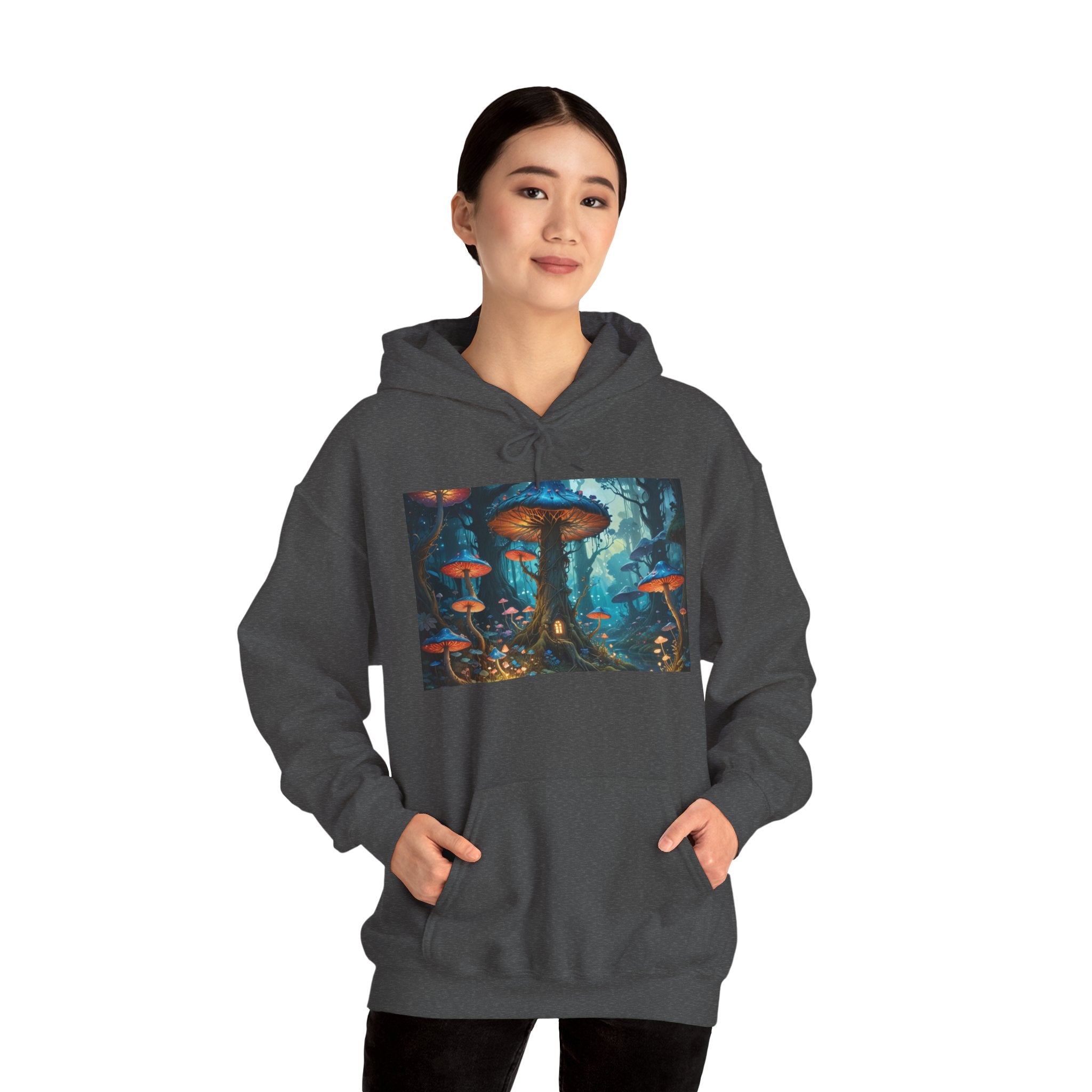 Fantasy Mushroom Forest Hoodie — Glowing Enchanted Fungi Artwork