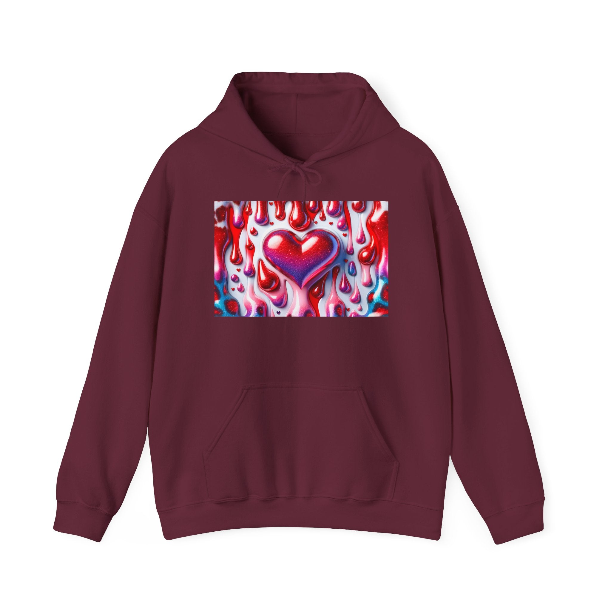 Heart Melt Hoodie — Colorful Dripping Heart Graphic Hooded Sweatshirt