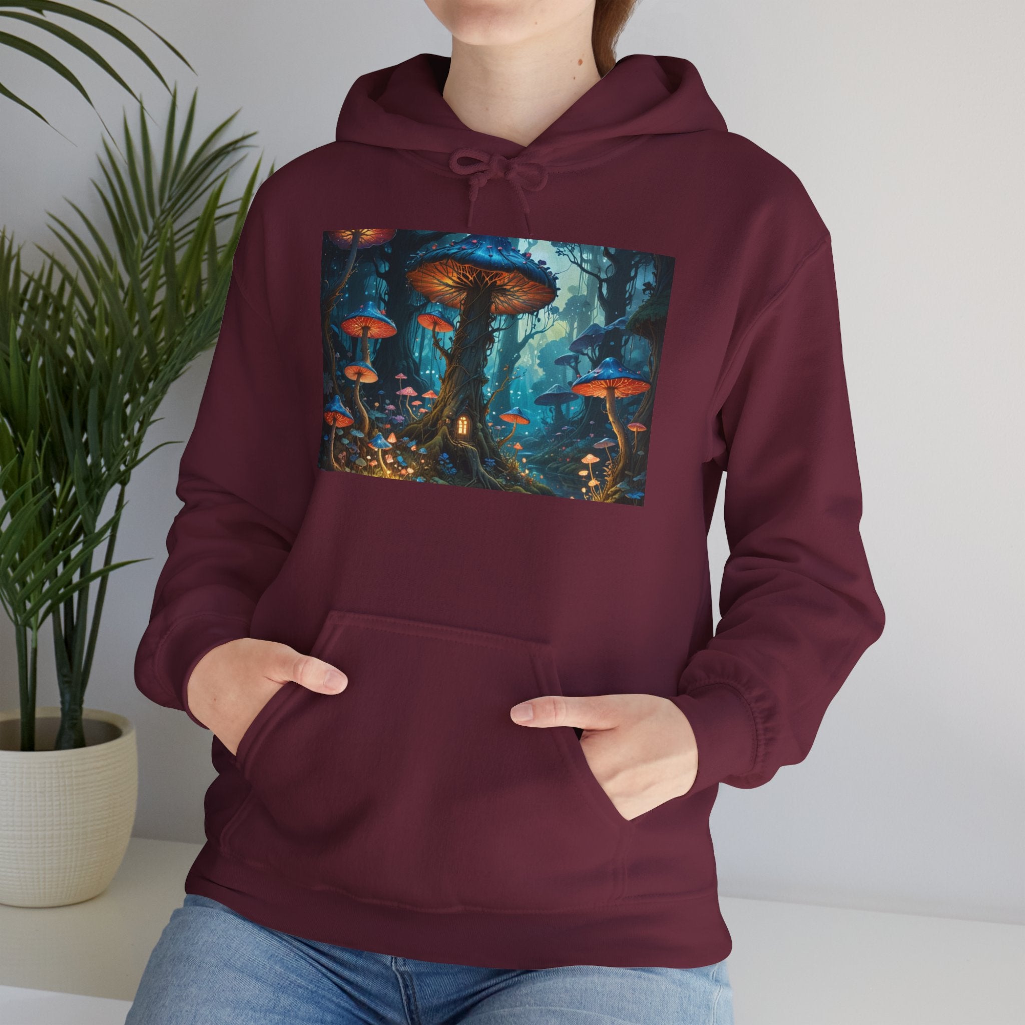 Fantasy Mushroom Forest Hoodie — Glowing Enchanted Fungi Artwork