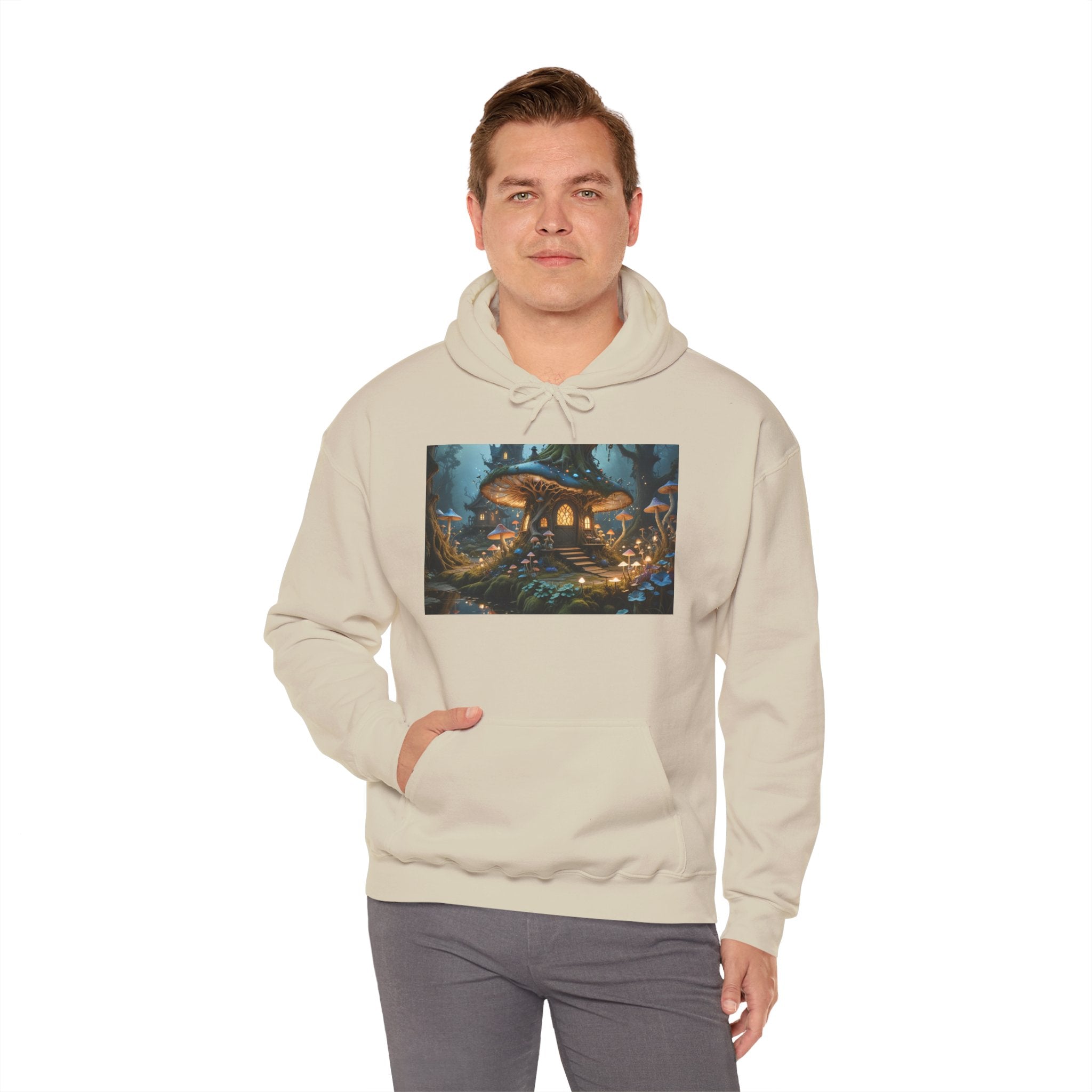 Hoodie — Enchanted Mushroom Cottage Illustration Hoodie