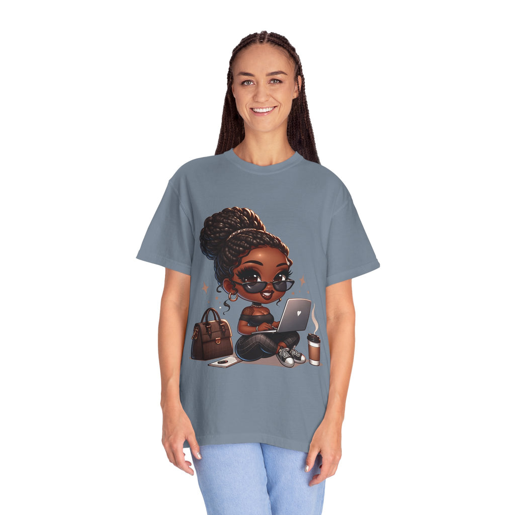 T-Shirt — Boss Babe Remote Worker Graphic Tee (Coffee, Laptop & Chic Accessories)