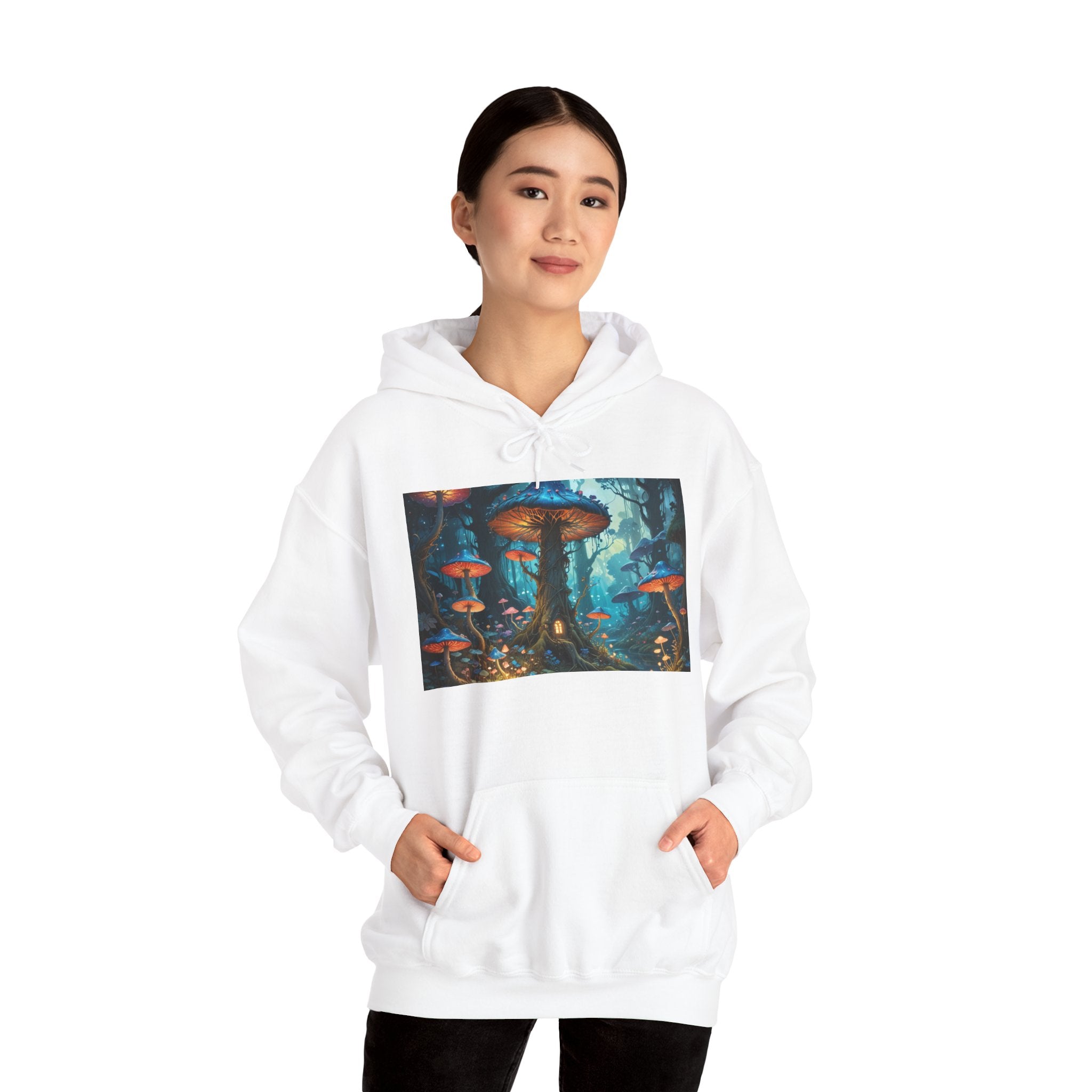Fantasy Mushroom Forest Hoodie — Glowing Enchanted Fungi Artwork