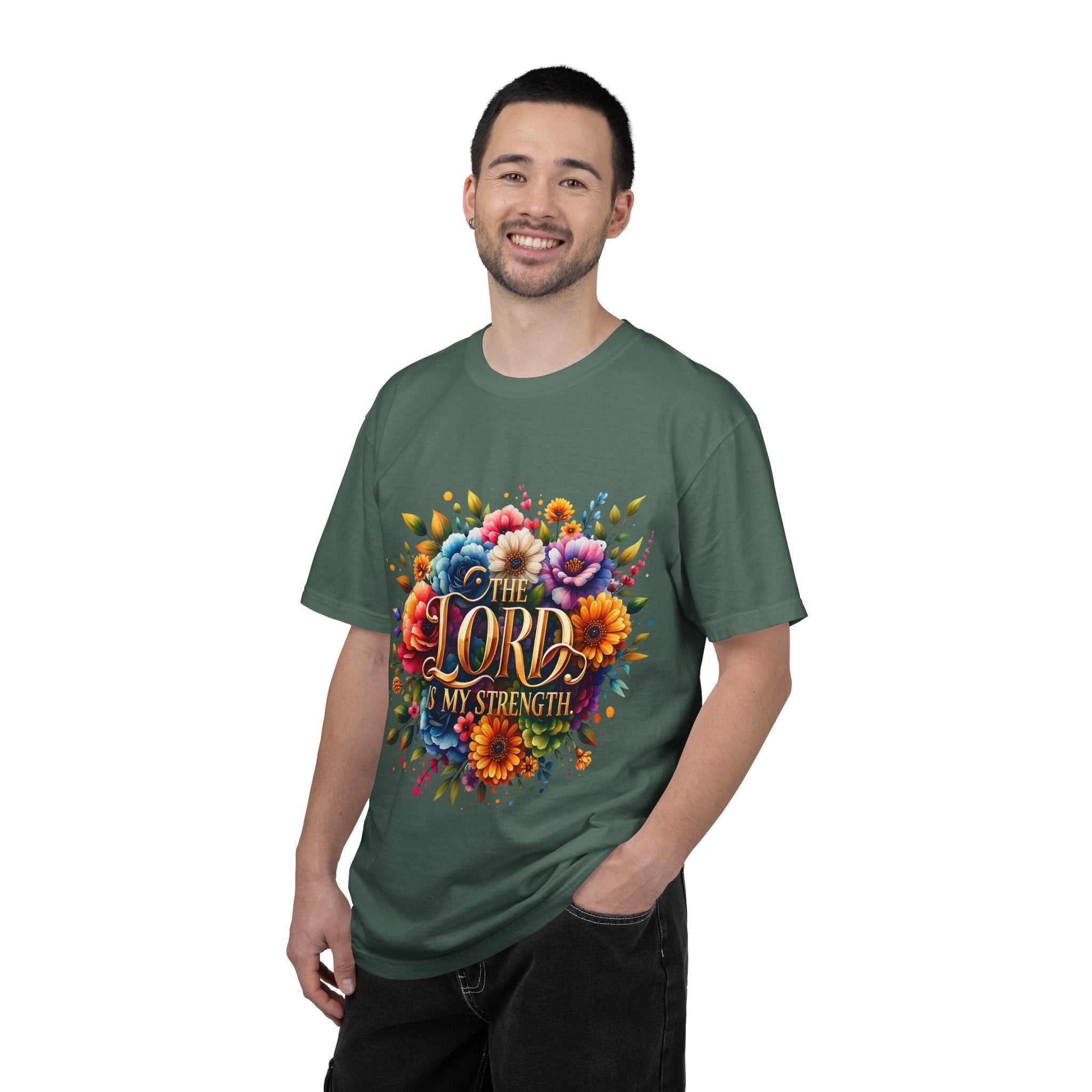 T-Shirt — "The Lord Is My Strength" Floral Christian Tee