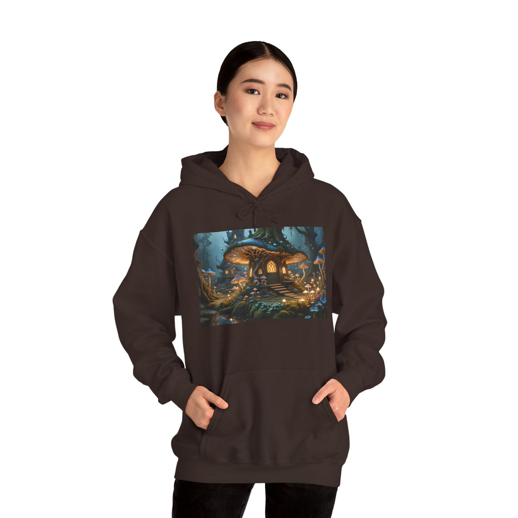 Hoodie — Enchanted Mushroom Cottage Illustration Hoodie