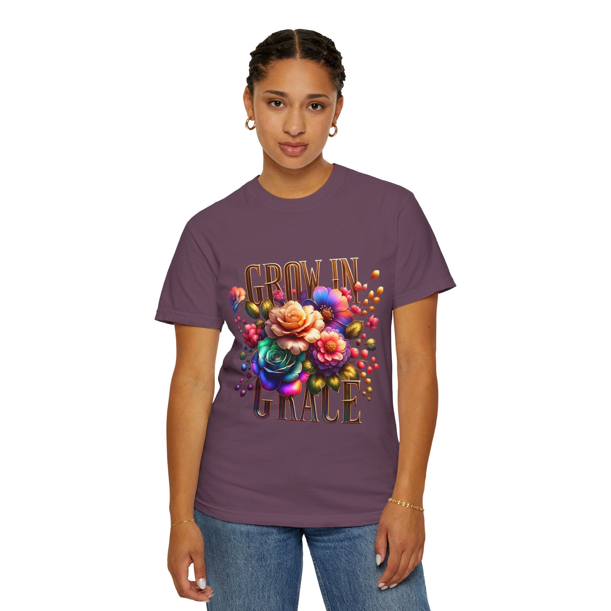 Grow in Grace Floral T-Shirt — Inspirational Floral Graphic Tee