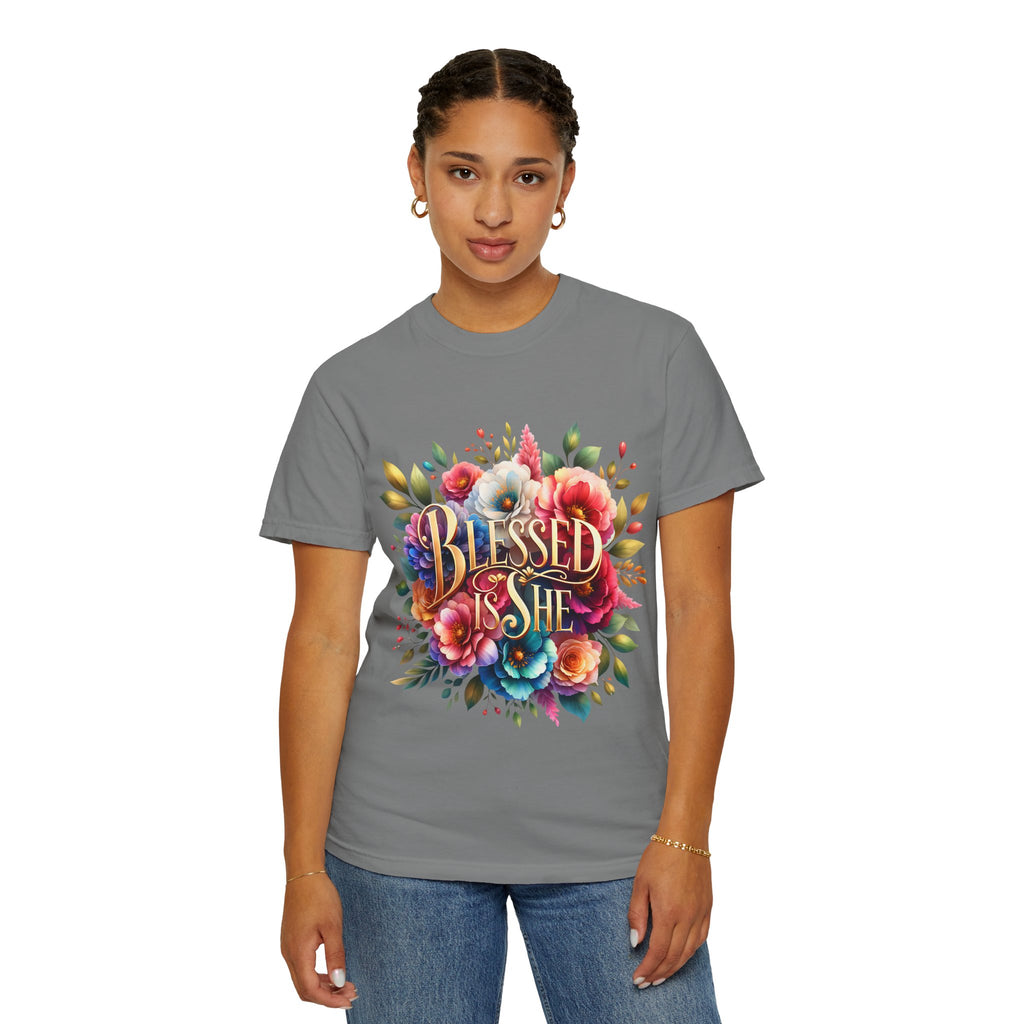 Blessed Is She Floral T-Shirt — Inspirational Christian Tee