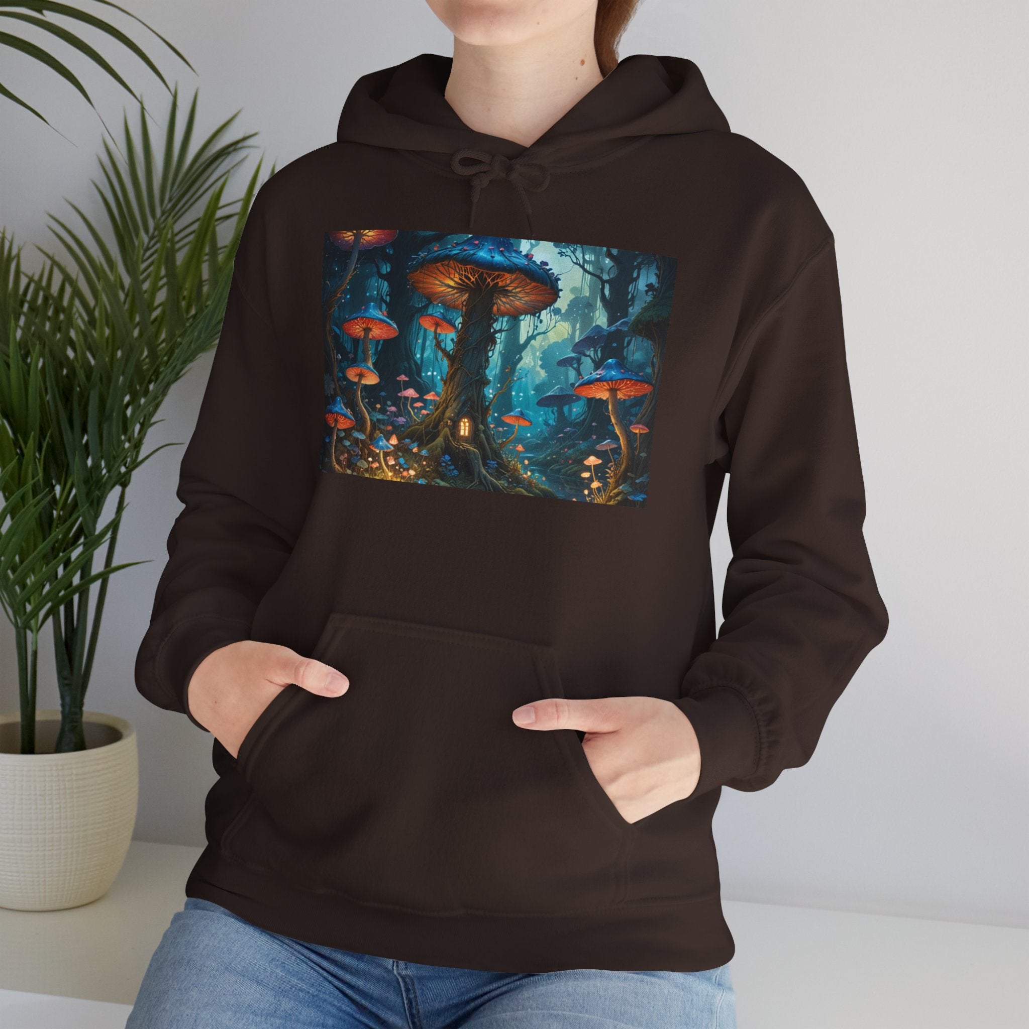 Fantasy Mushroom Forest Hoodie — Glowing Enchanted Fungi Artwork