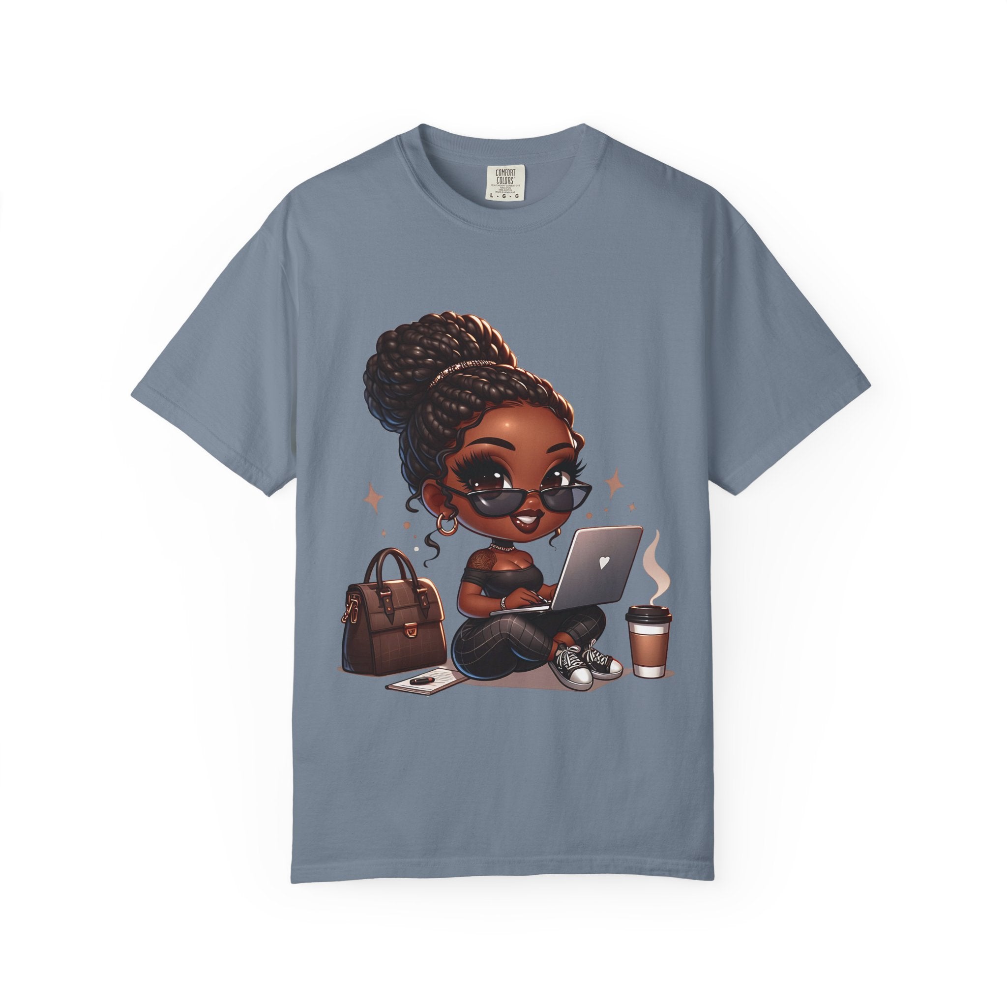 T-Shirt — Boss Babe Remote Worker Graphic Tee (Coffee, Laptop & Chic Accessories)