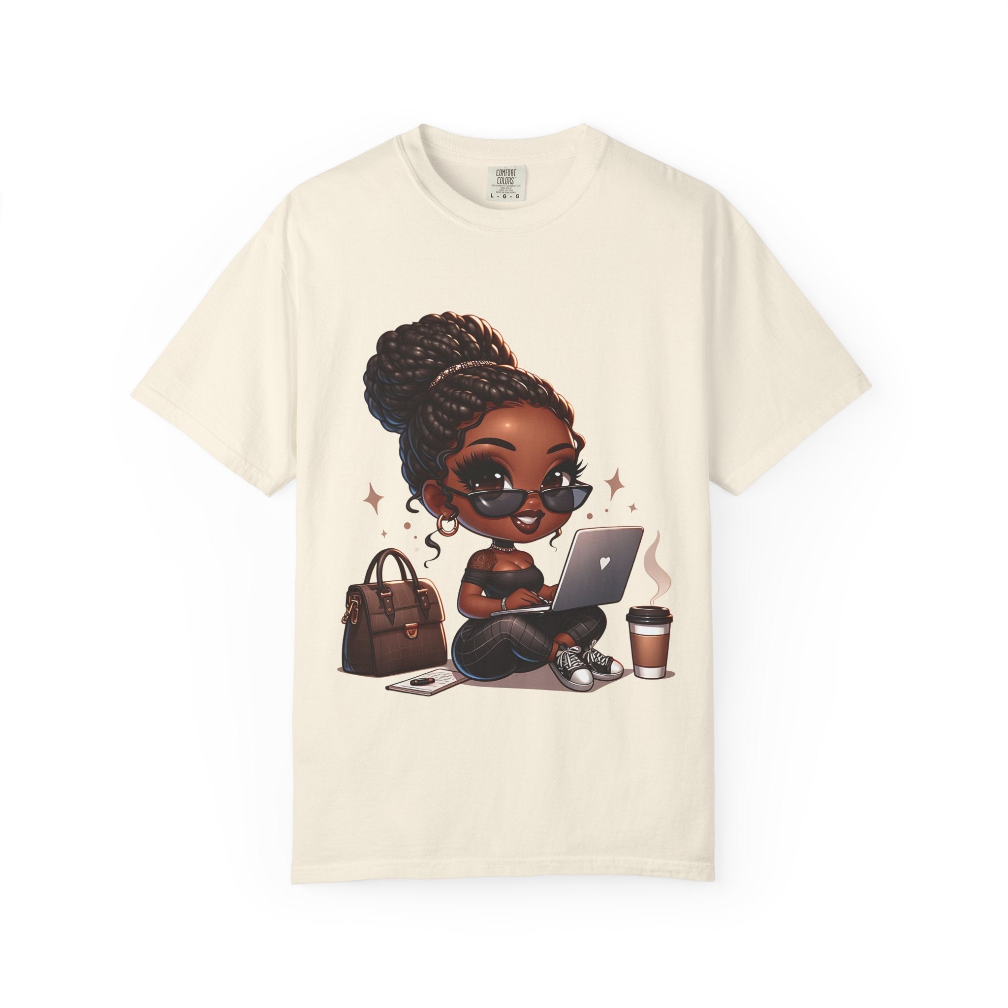 T-Shirt — Boss Babe Remote Worker Graphic Tee (Coffee, Laptop & Chic Accessories)