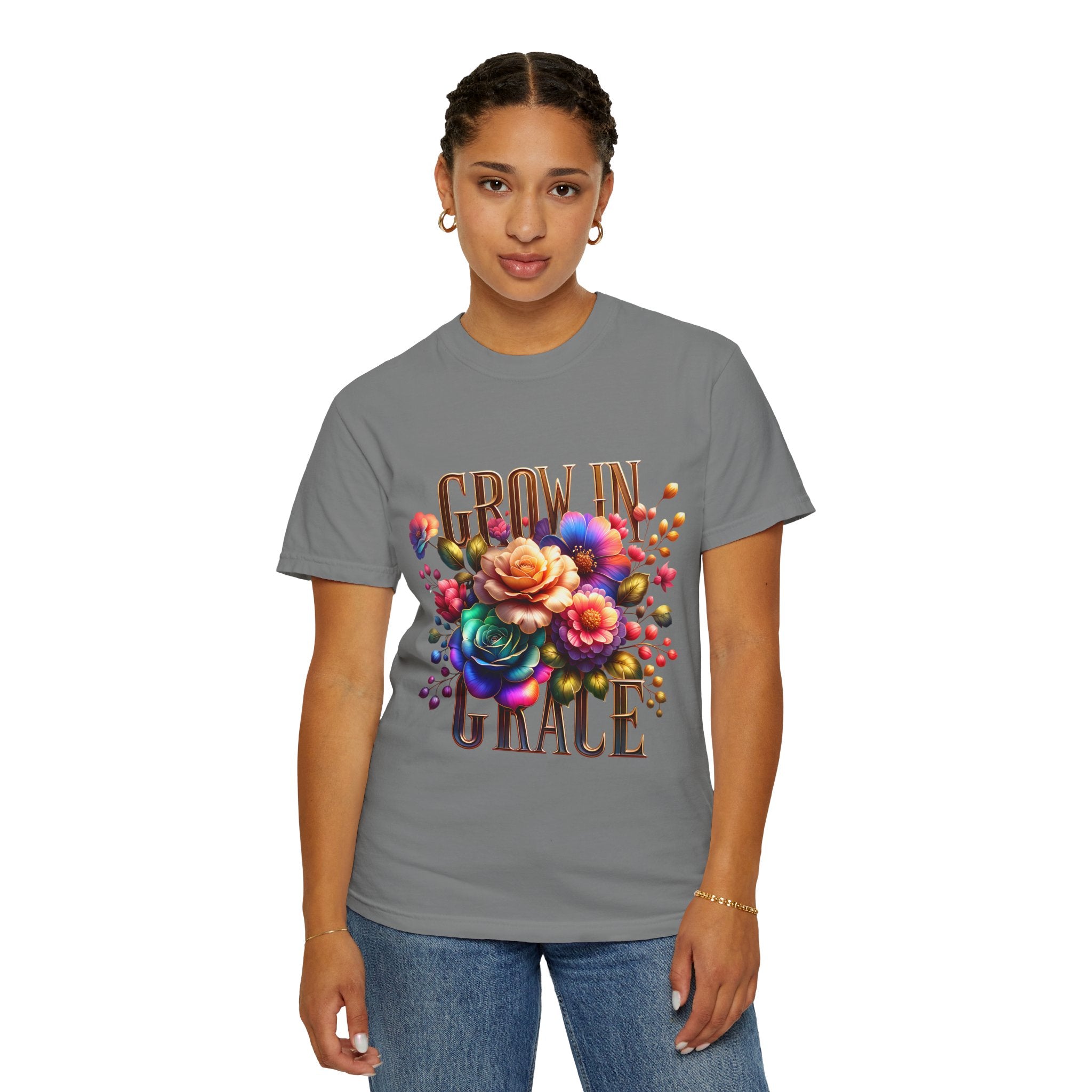 Grow in Grace Floral T-Shirt — Inspirational Floral Graphic Tee