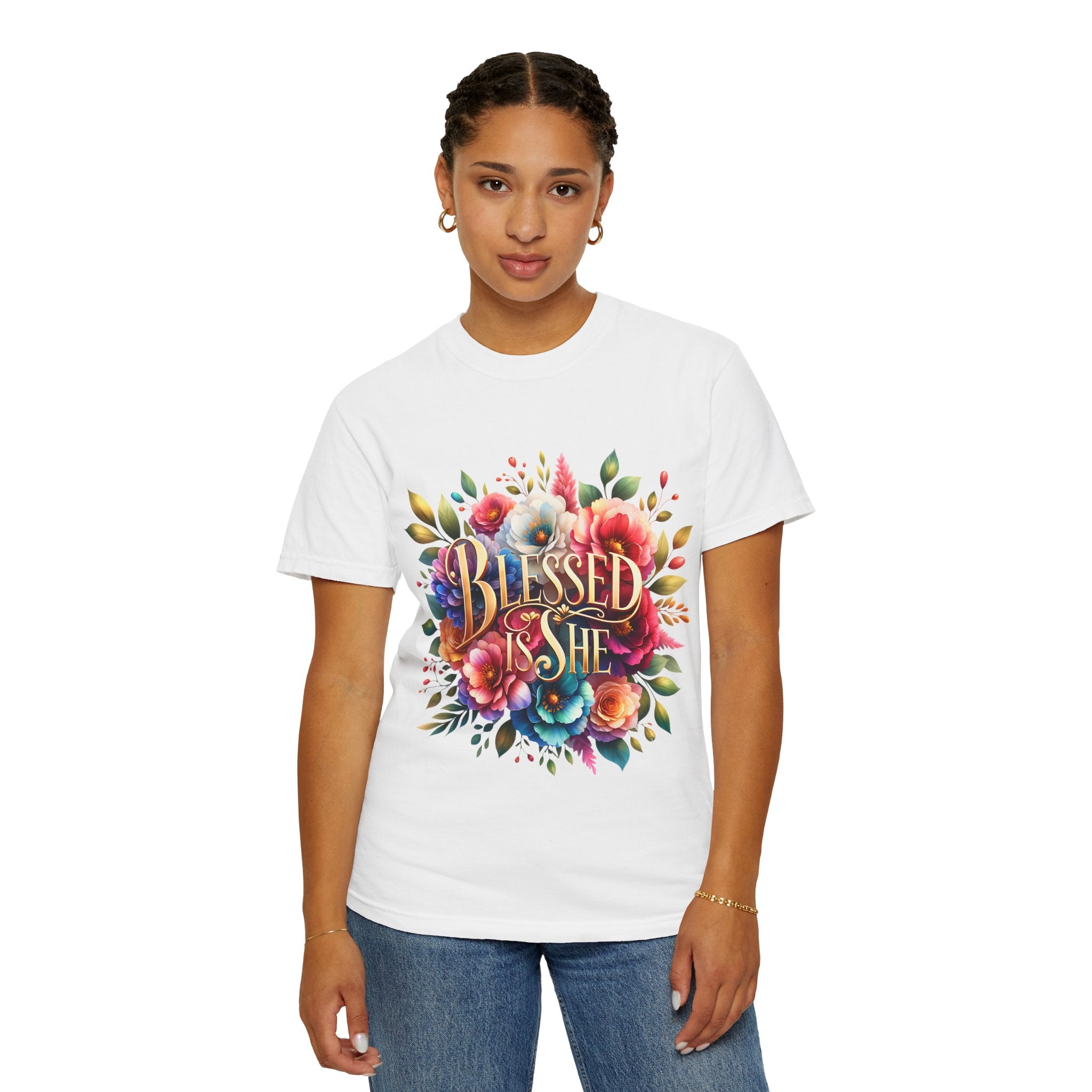 Blessed Is She Floral T-Shirt — Inspirational Christian Tee