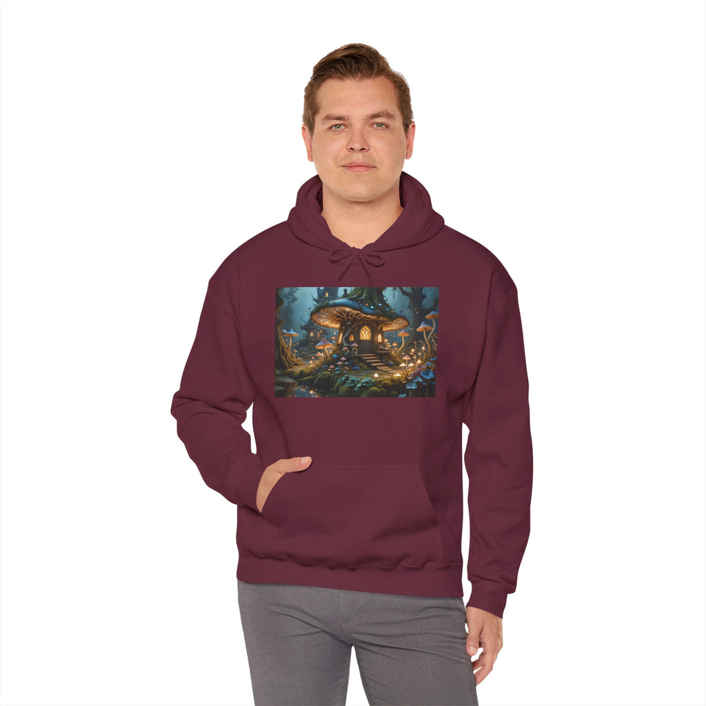 Hoodie — Enchanted Mushroom Cottage Illustration Hoodie