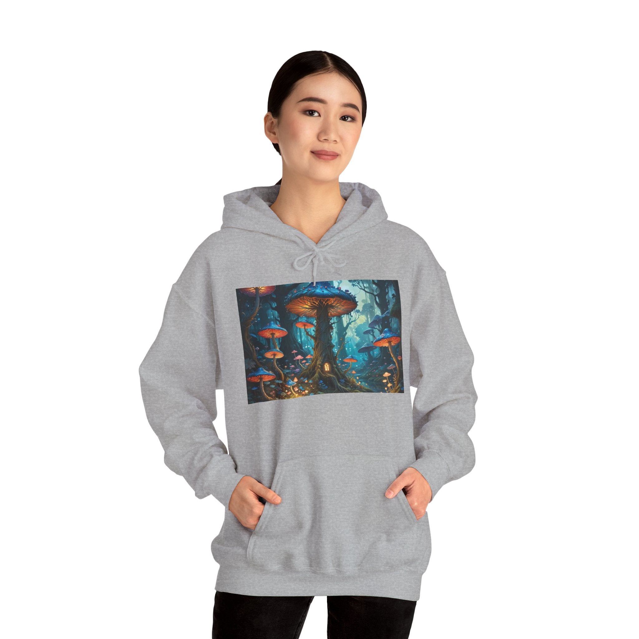 Fantasy Mushroom Forest Hoodie — Glowing Enchanted Fungi Artwork