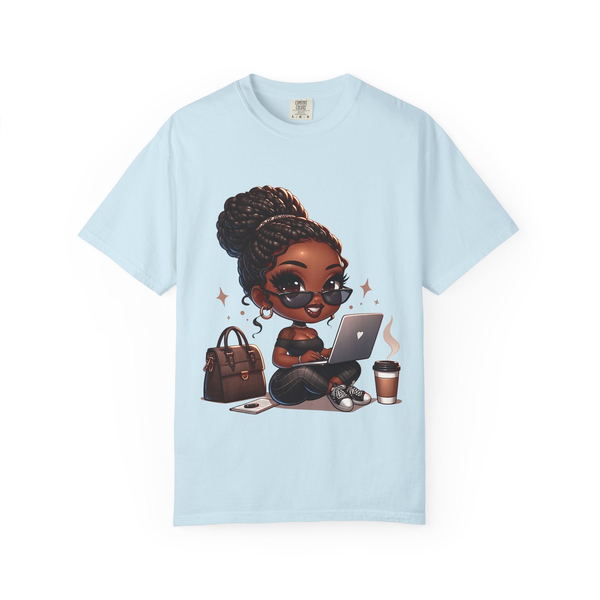 T-Shirt — Boss Babe Remote Worker Graphic Tee (Coffee, Laptop & Chic Accessories)