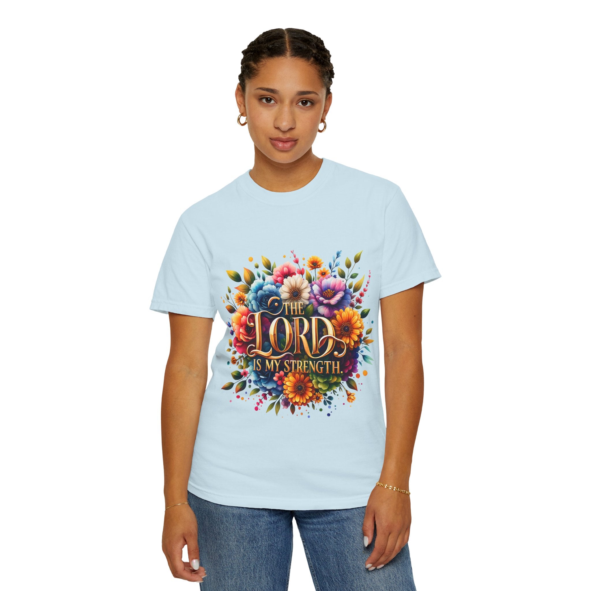 T-Shirt — "The Lord Is My Strength" Floral Christian Tee