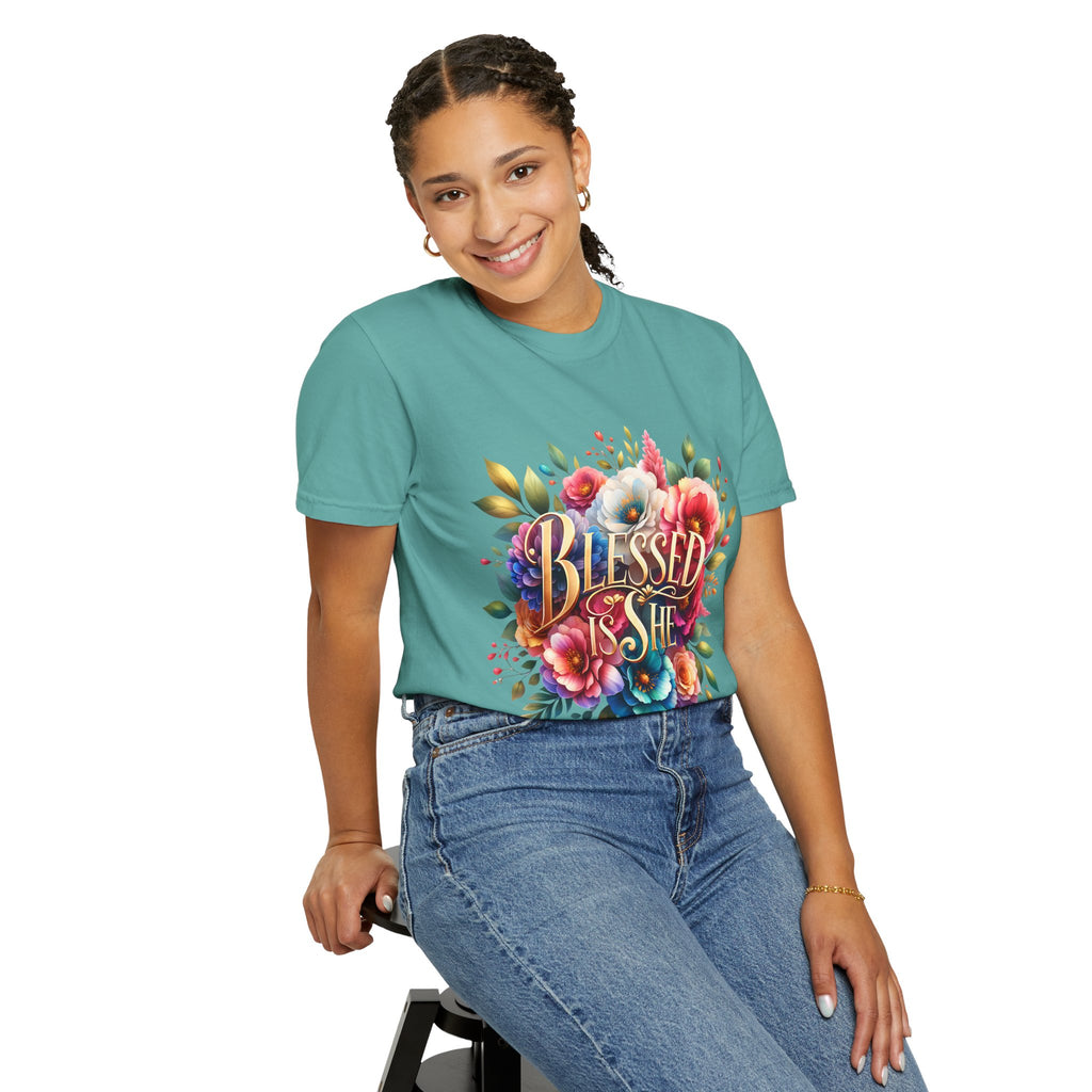 Blessed Is She Floral T-Shirt — Inspirational Christian Tee