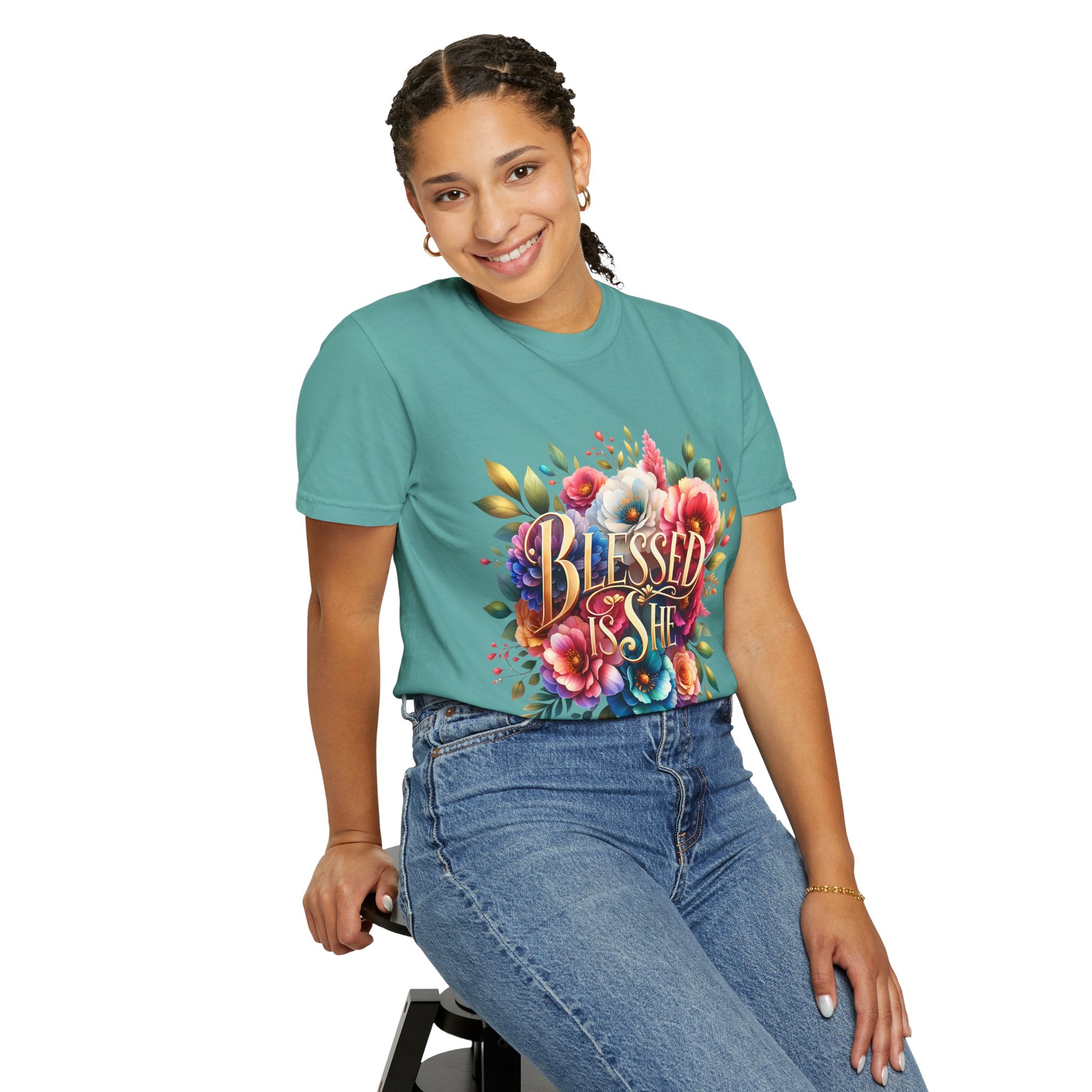 Blessed Is She Floral T-Shirt — Inspirational Christian Tee