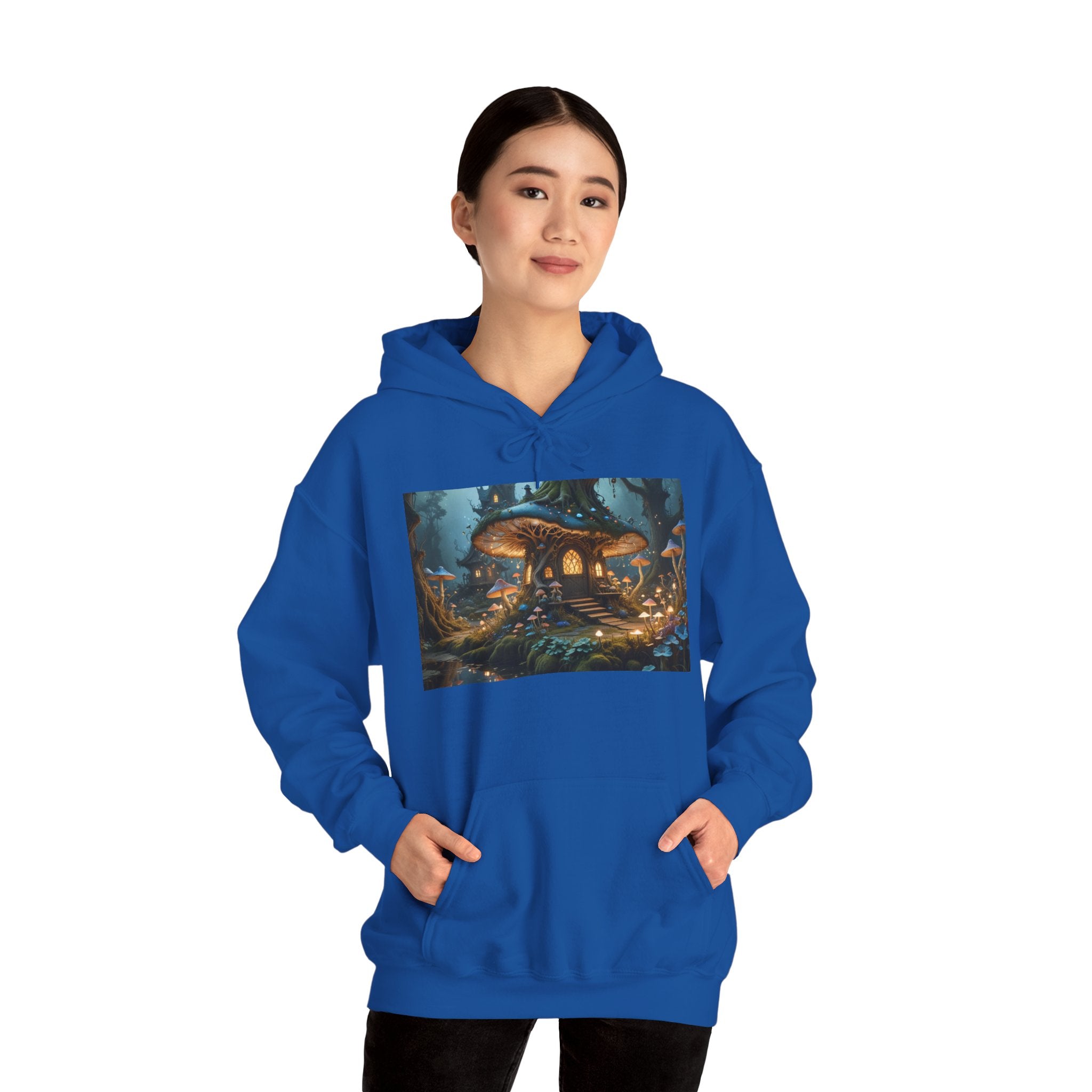 Hoodie — Enchanted Mushroom Cottage Illustration Hoodie