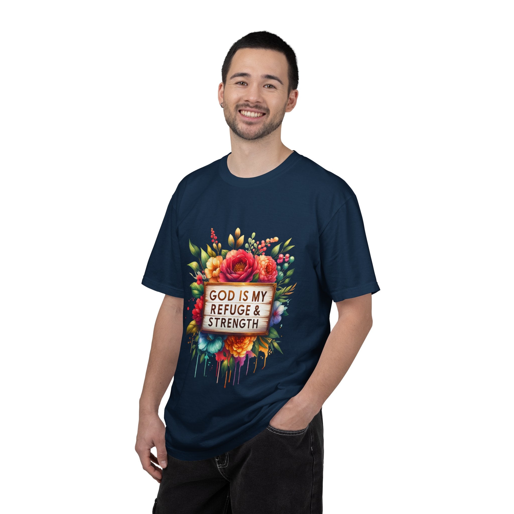 Christian Floral T-Shirt — "God Is My Refuge & Strength" Faith Tee