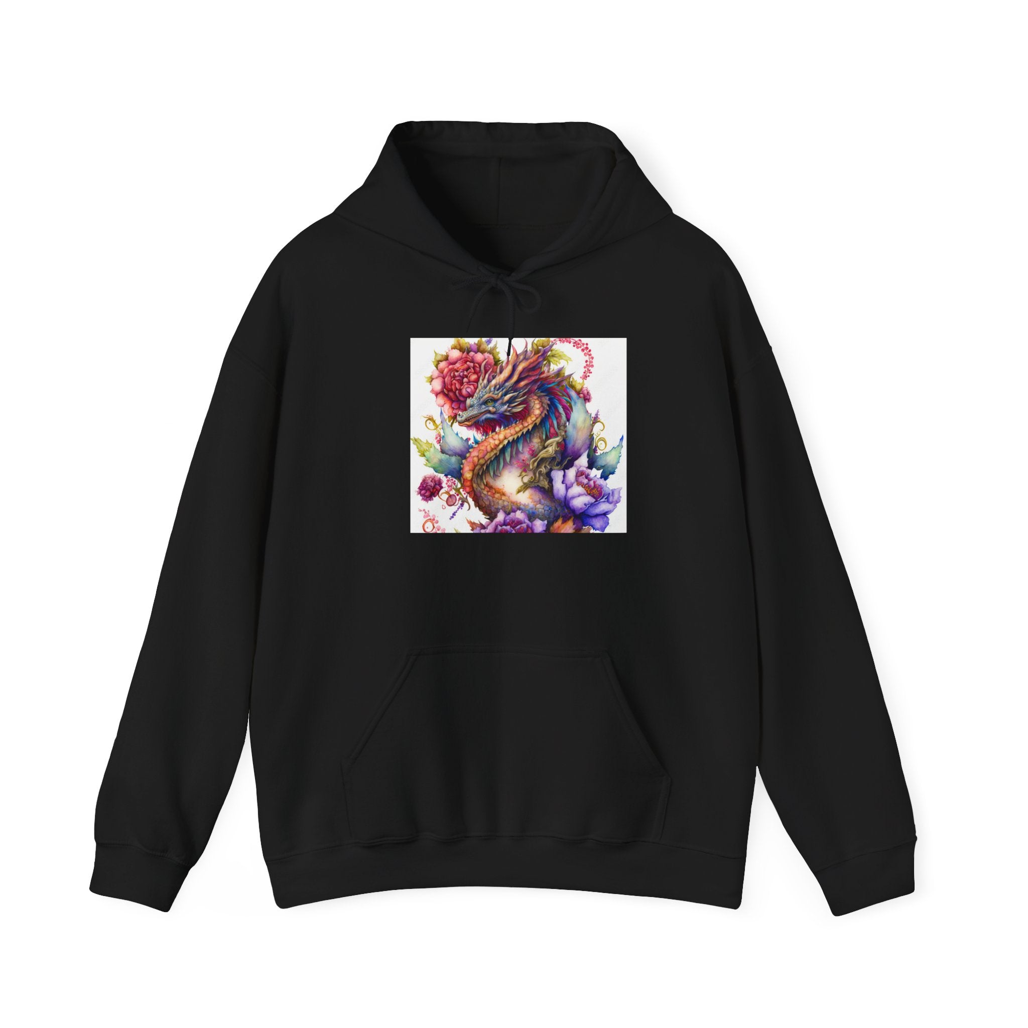 Dragon Floral Hoodie - Colorful Watercolor Dragon Illustration Hoodie
