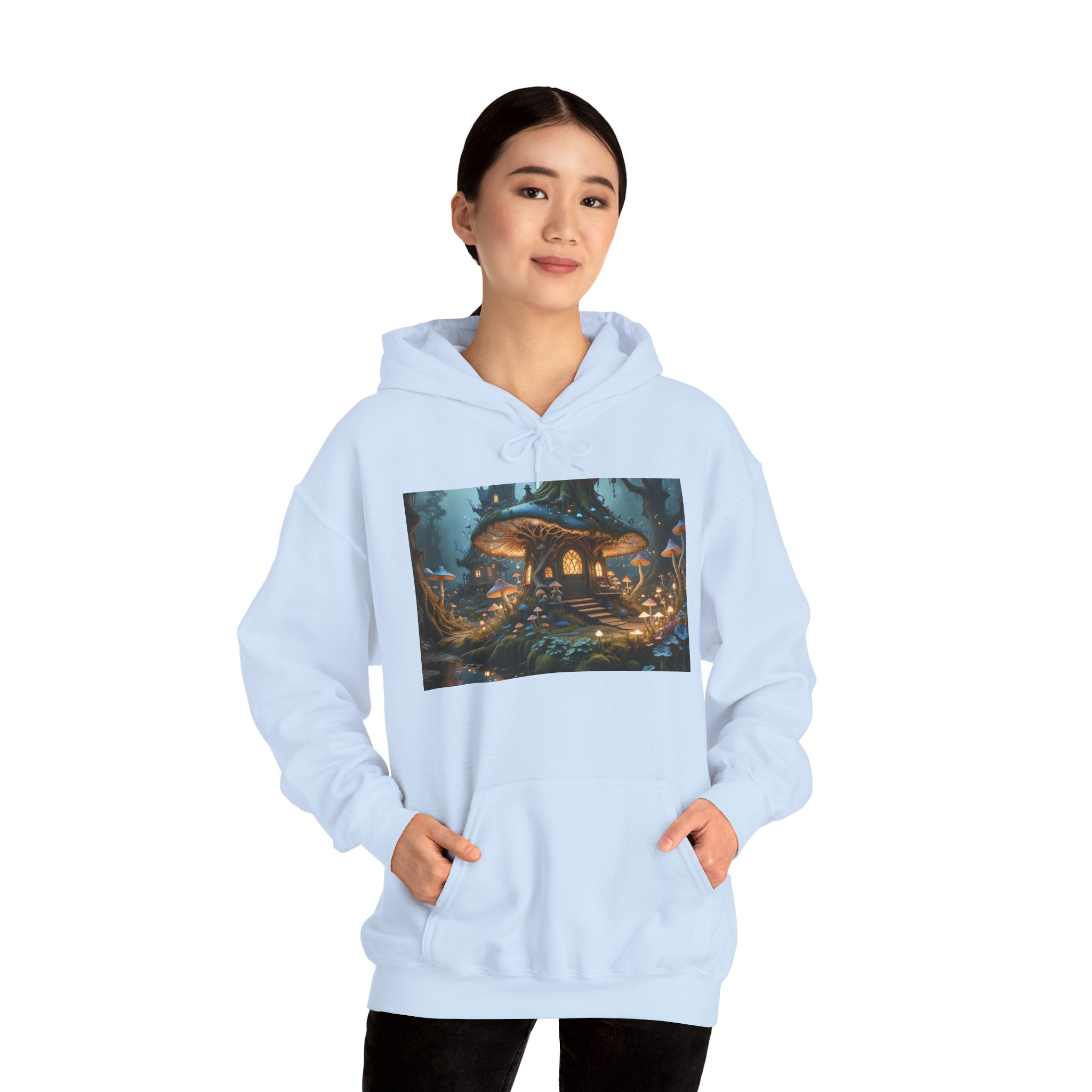 Hoodie — Enchanted Mushroom Cottage Illustration Hoodie